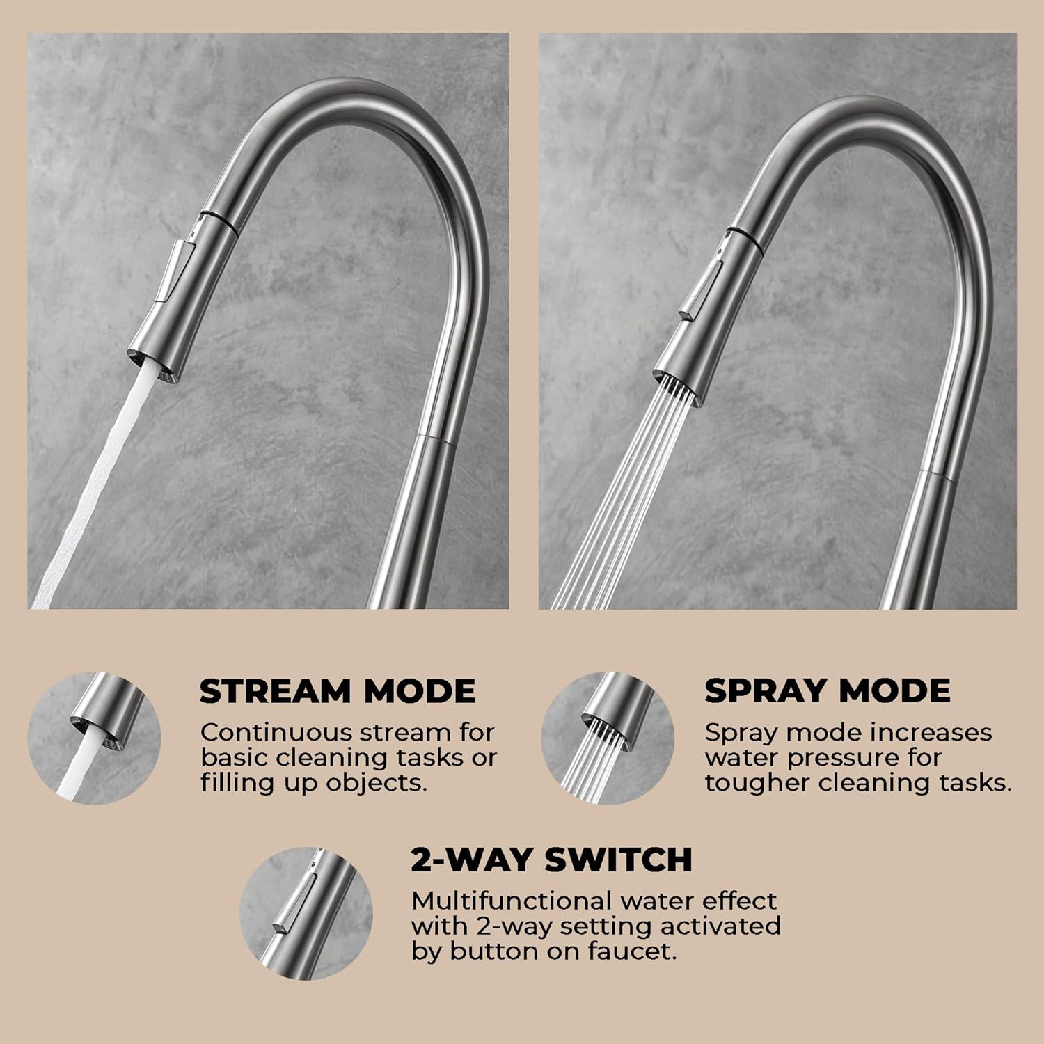 PureFlow Collection Faucet with High Arc and Pull Down 2-Mode Sprayer or Stream Head with Single Comfort Handle in Champagne Gold for Kitchen, Laundry, or Outdoor Sinks