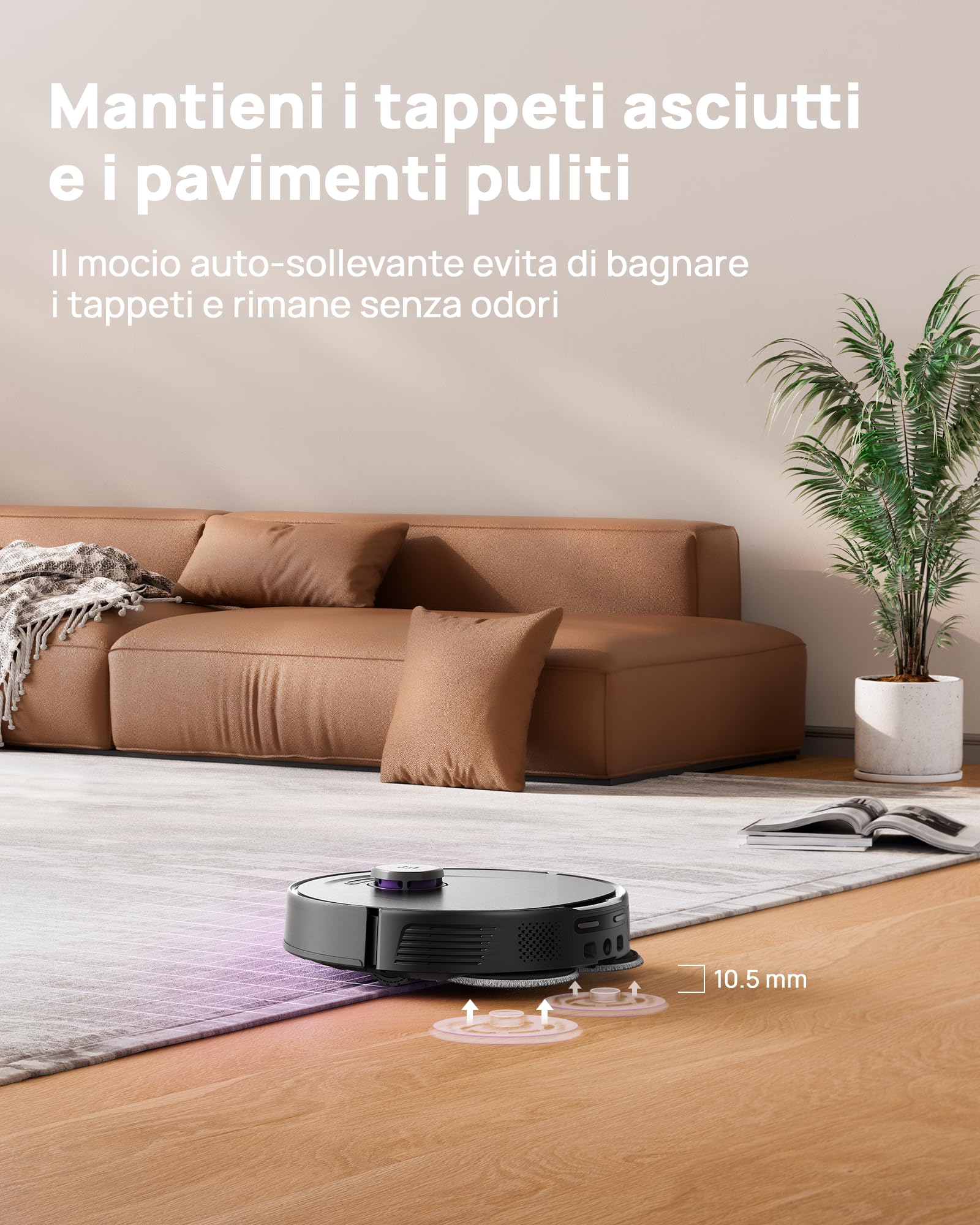 3i P10 Ultra Robot Aspirapolvere Lavapavimenti 18000 Pa Grigio,Panno Estensibile, Lavaggio&Asciugatura ad Acqua Calda, Auto-svuotamento, Auto-riempimento, Evitamento Ostacoli con IA