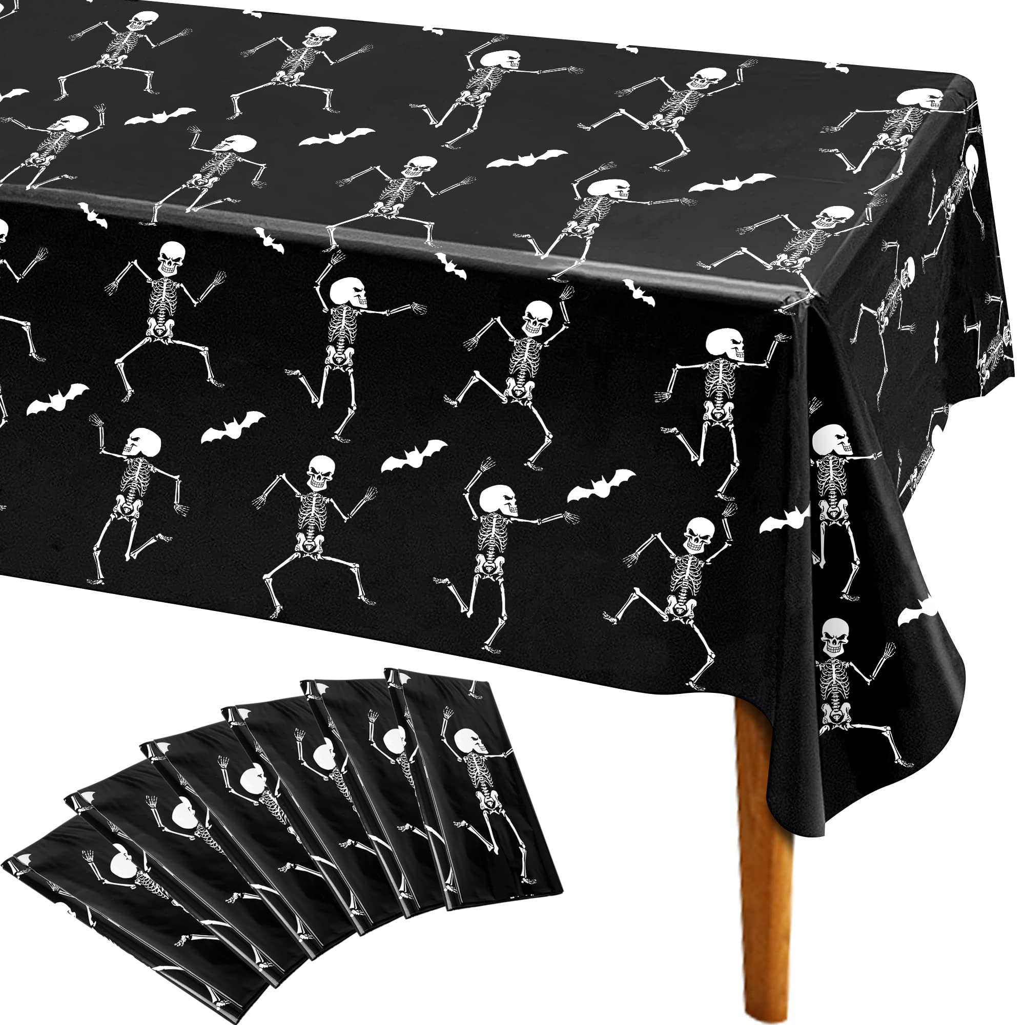 Confezione da 6 tovaglie usa e getta per Halloween, 137,2 x 274,3 cm, in plastica impermeabile, tovaglia rettangolare con scheletro di Halloween, decorazione per la casa e feste a tema fantasma di