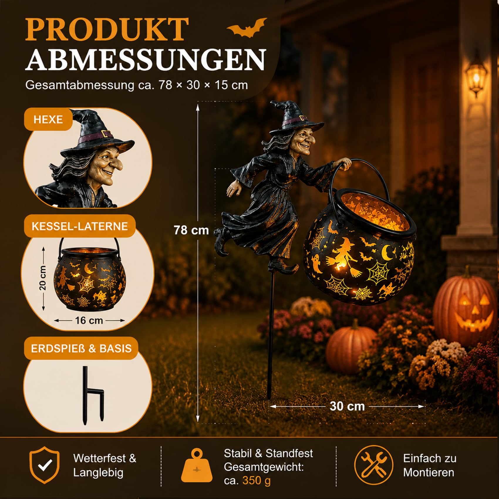 Leuchtender Halloween-Hexenkessel mit Hexe, 2027 NEU Magische HüTe – Hut- Und Wandprojektion Mit Lichterkette, Wasserfall-Stil für Halloween, Zauberhaft für Garten, Rasen und Wege (1)