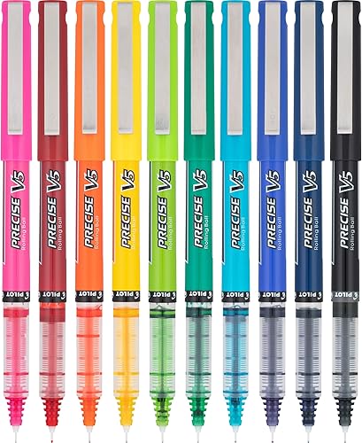 PILOT Precise V5 Stick - Bolígrafos de tinta líquida con punta extrafina (0.5 mm.), varios colores de tinta, paquete de 10 (12562)