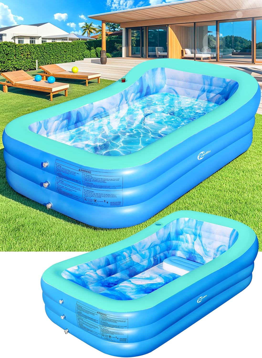 Inflatable Pool with Big Backrest and Seat,Oversized Thickened Large BlowUpPool for Adults,Inflatable Backyard Pools for Adult,Durable Swimming Pools Summer Water Party98 x63 x21.6(Green)