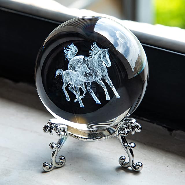3D Laser Horse Crystal 60mm Ball Crystal Paperweight Figurine Home Art Decor Crafts
