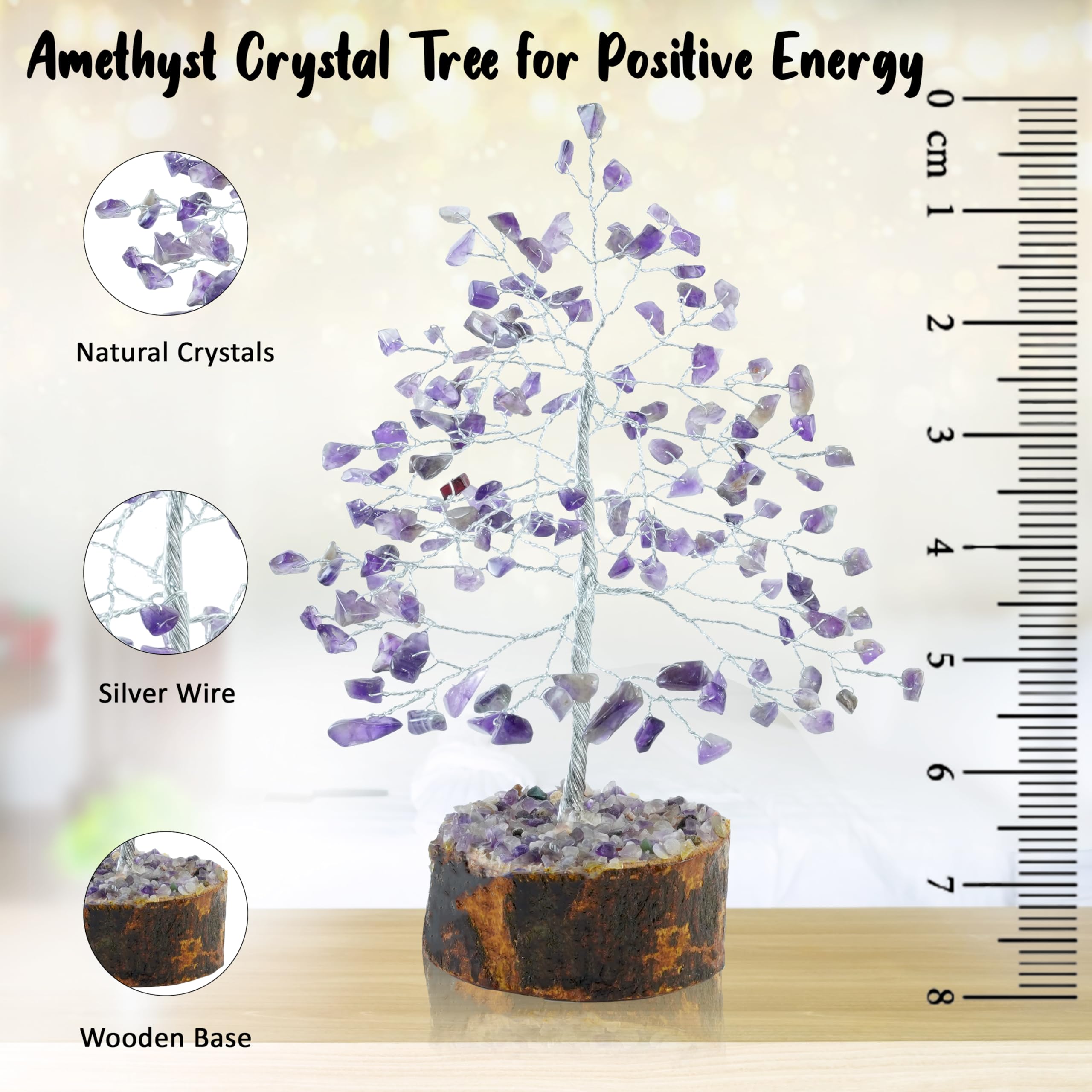 Crocon Amethyst Gemstone Money Tree Feng Shui Bonsai for Reiki Healing Chakra Stone Balancing Energy Generator Spiritual Home Interior Office Decor Size: 7-8 Inch 4