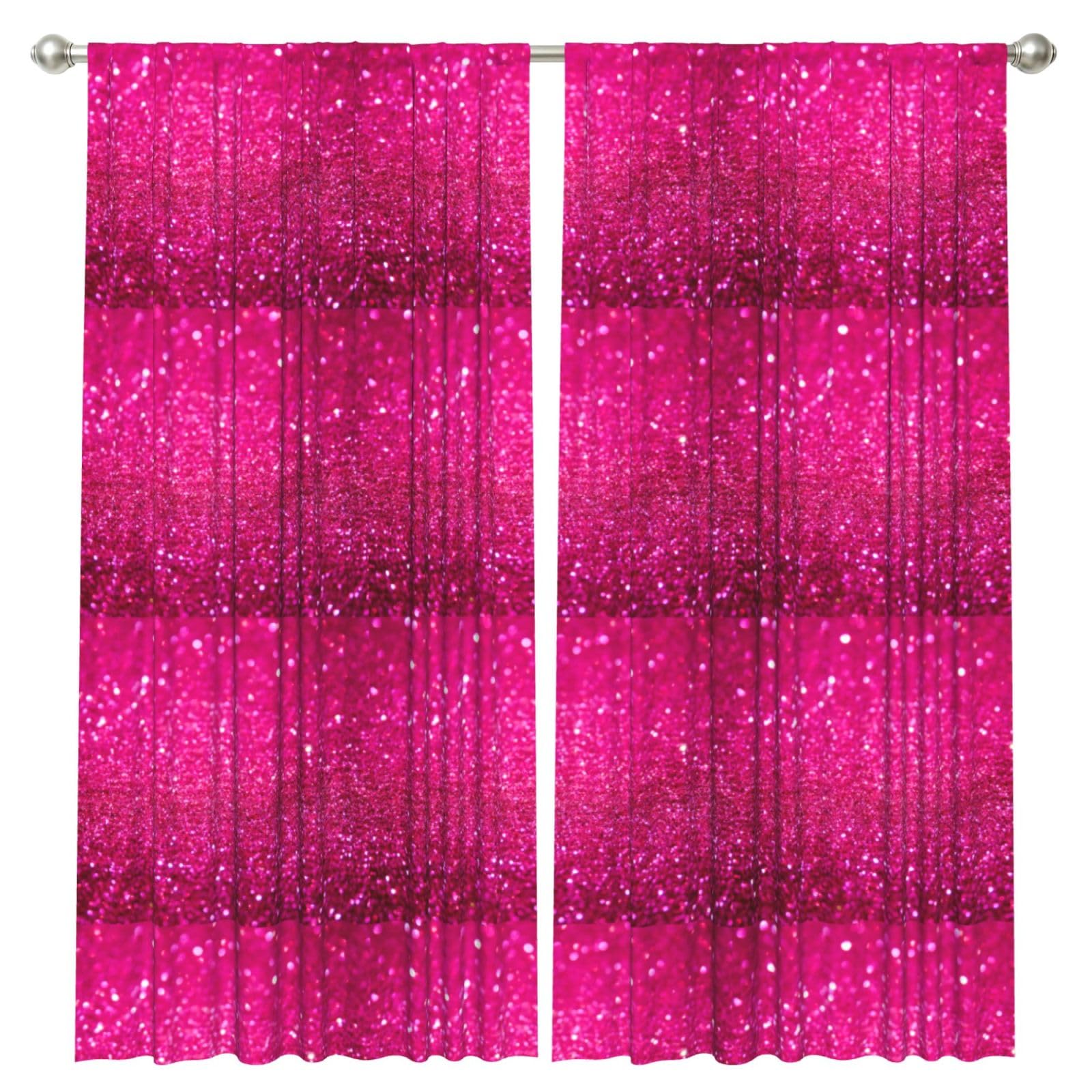 InOmak Pink Glitter, 2 Panels Window Curtains 52 x 84 Inch Blackout Curtains for Living Room Bedroom