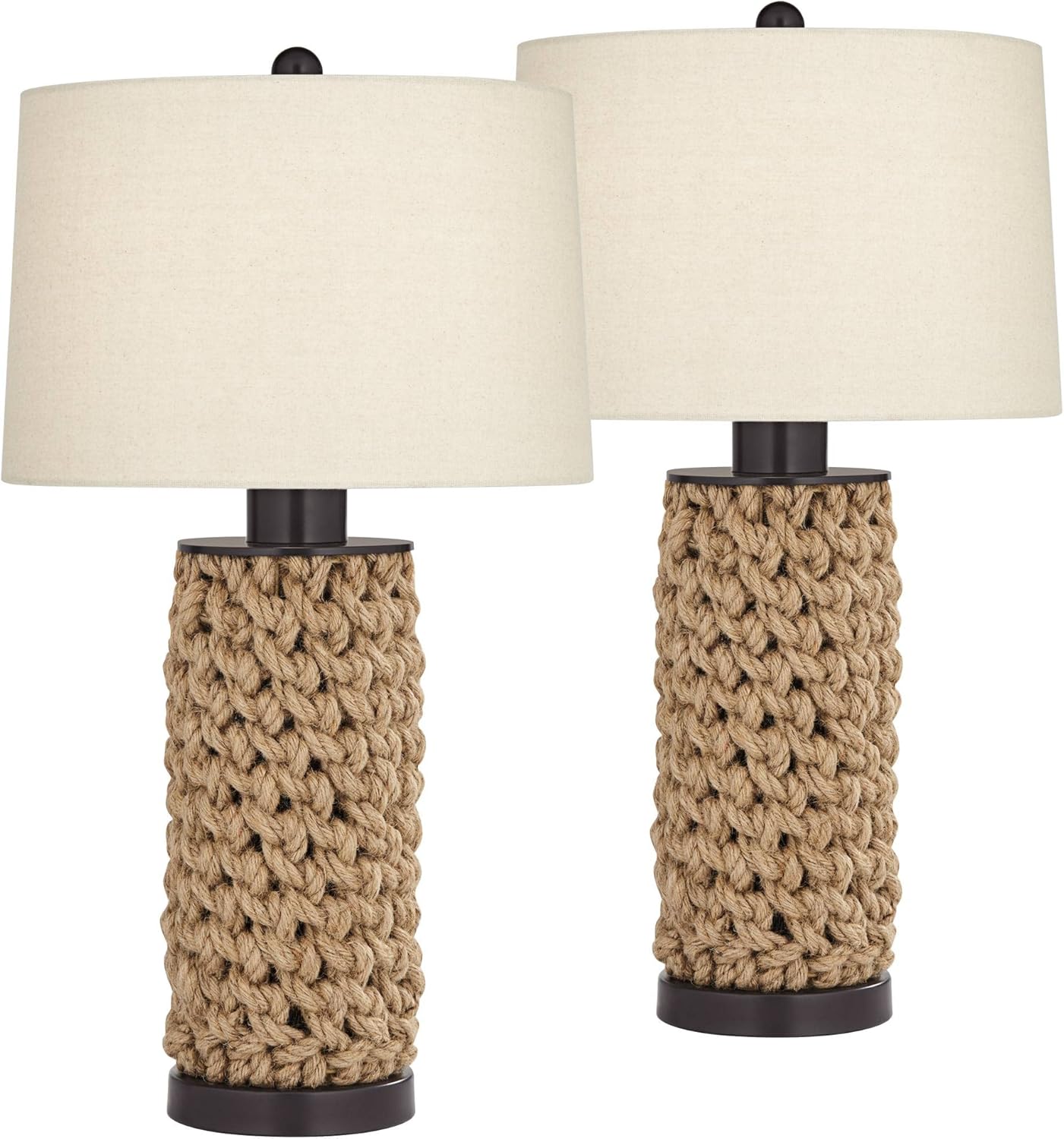 360 Lighting Ciera 25 1/4" High Farmhouse Rustic Coastal Cottage Table Lamps Set of 2 Natural Bronze Rope Wrapped Living Room Bedroom Bedside Nightstand House Office Home Oatmeal Shade