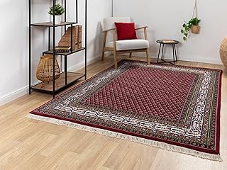 Steffensmeier Orientteppich Mir Royal | Orient Wohnzimmerteppich | handgeknüpft mit Fransen | Schurwolle | Rot, Größe: 70x140 cm