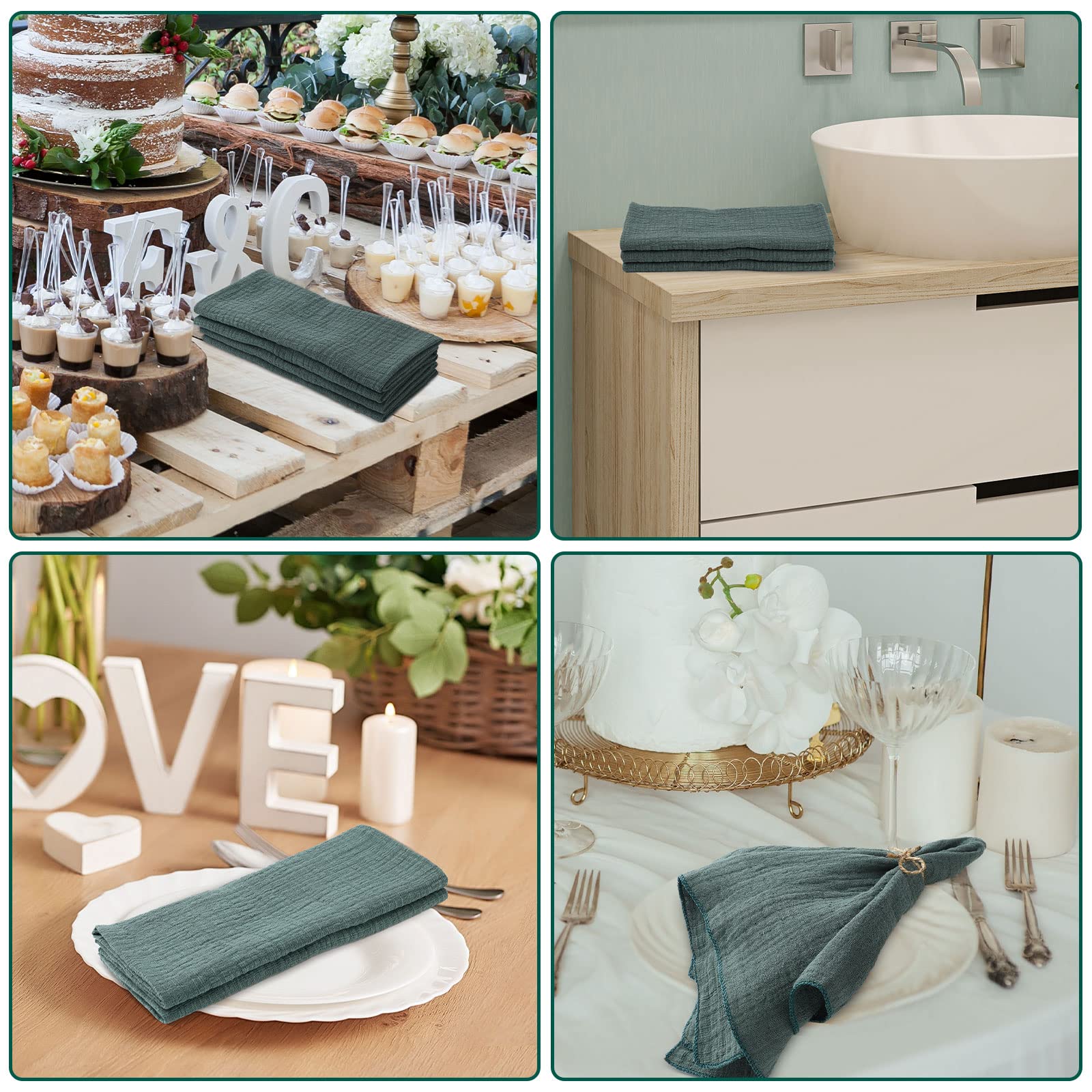 50 Stück salbeigrüne Leinenservietten Baumwolle Leinen Stoffservietten einfarbig Hochzeitsservietten Salbeigrün Abendessen Servietten für Cocktail Baby Brautdusche Urlaub Verlobungsparty Gäste