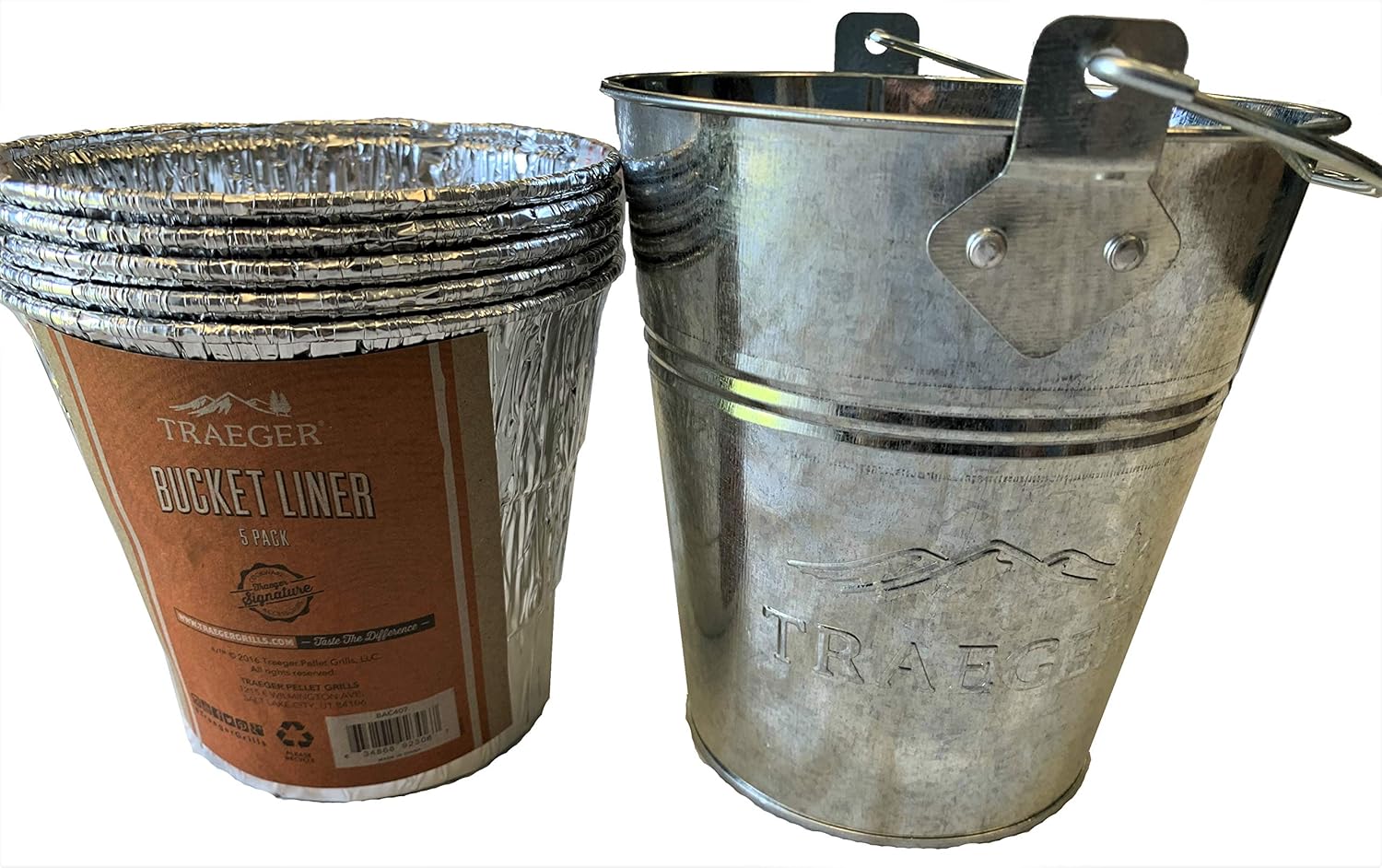 Fits Traeger Pellet Smoker Grill Replacment Grease Bucket & Five Pack of Disposable Liner Combo Pack HDW152 BAC407