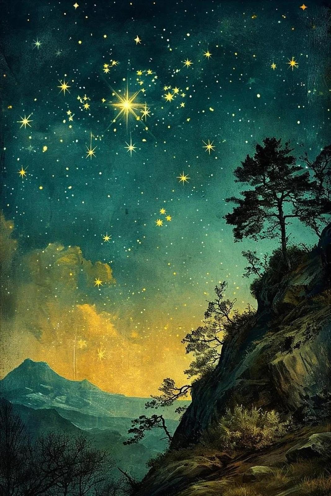 Yocheng Fantasy Artwork Room Decor Celestial Night Court Starry Village Skyline Printable Poster Night Moon Star Wall Art Poster 60x90cm No Frame