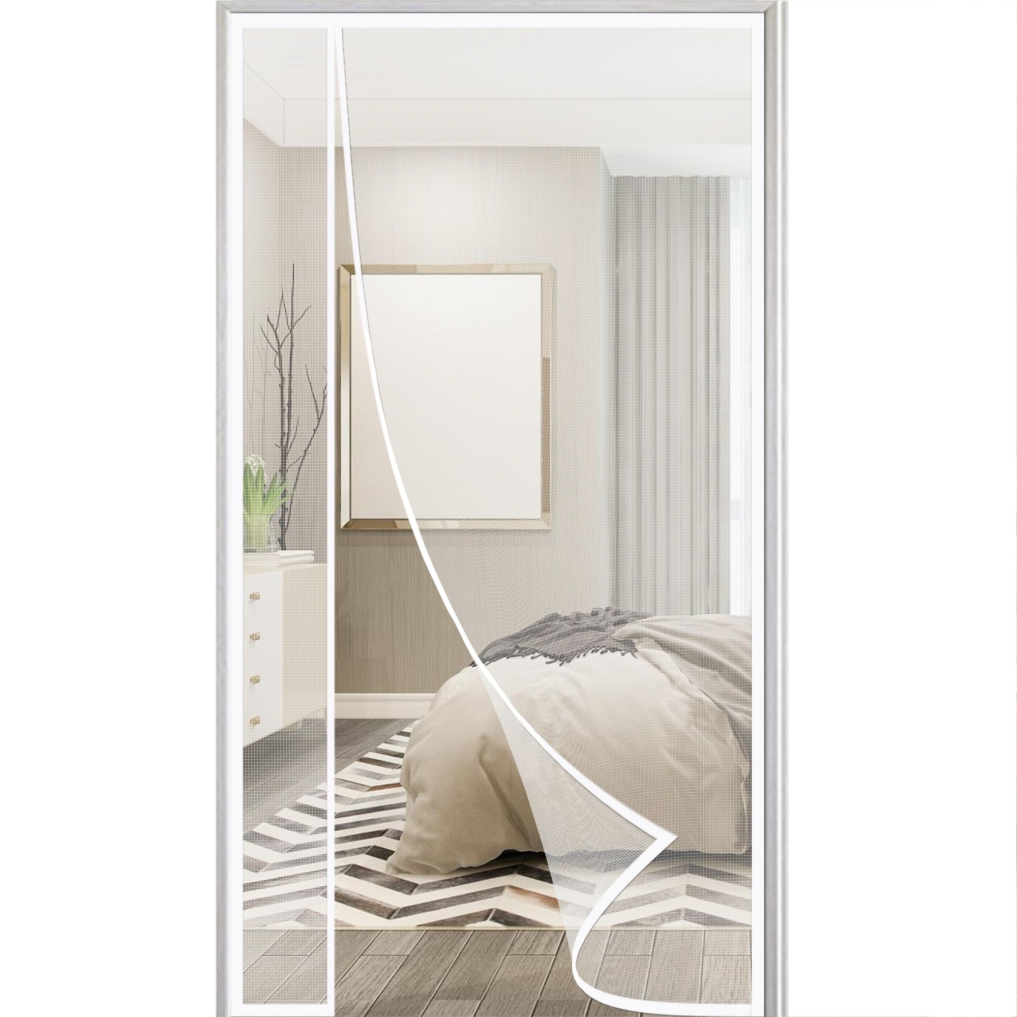 Wyrht White Side Opening Mosquito Net Door 70X200cm Side Opening Magnetic Fly Screens For Doors Fly Nets For Doors With Powerful Magnets Self Closing Hanging Keep Insects Out
