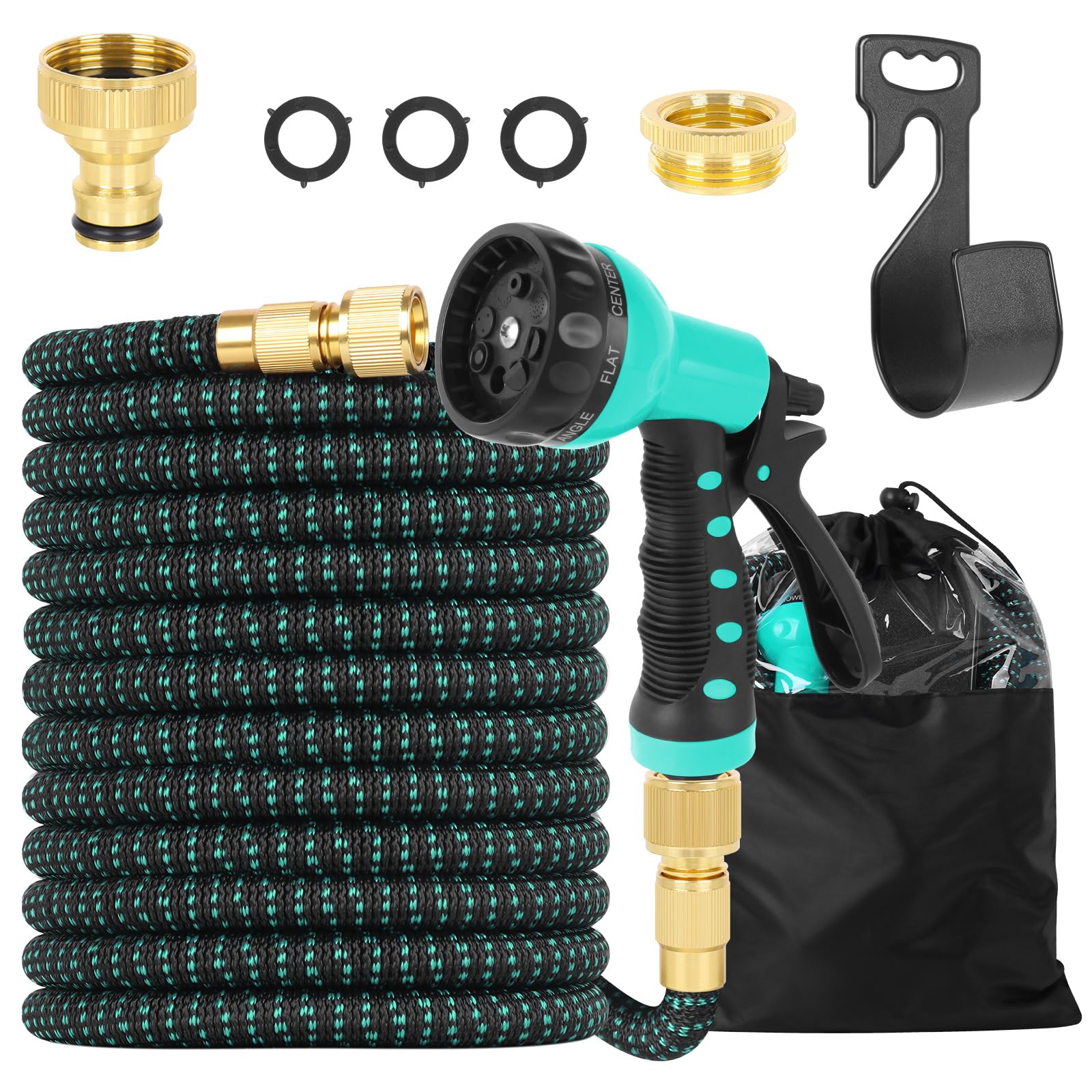 Expandable Garden Hose 50FT/15m with 8-Pattern Spray Gun, Lake Blue & Black