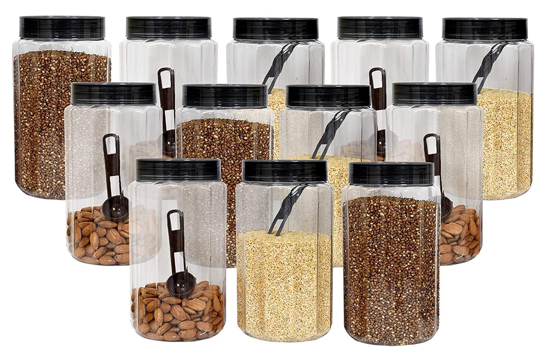 Kuber Industries Multipurpose Transparent Plastic Container with Airtight Lid,1800ml, Set of 12 (Grey)-HS42KUBMART25055
