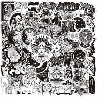 50pcs Gothic Stickers Pack, Cool Horror Stickers for Teens Adults, Waterproof Punk Stickers Decals for Water Bottle Hydroflask Laptop Guitar, Black and White Skull Stickers