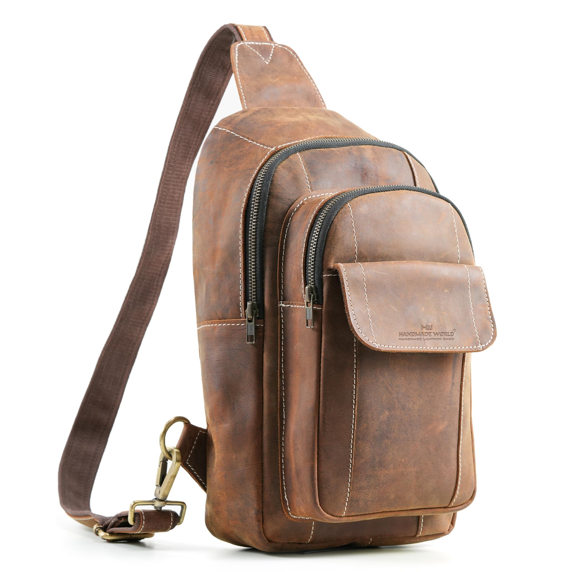 Handmade World Leather Sling Chest Crossbody Bag 'The RoamRush' Unisex Buffalo Hunter Leather Shoulder Backpack For Men Women Travel Hiking Daypack