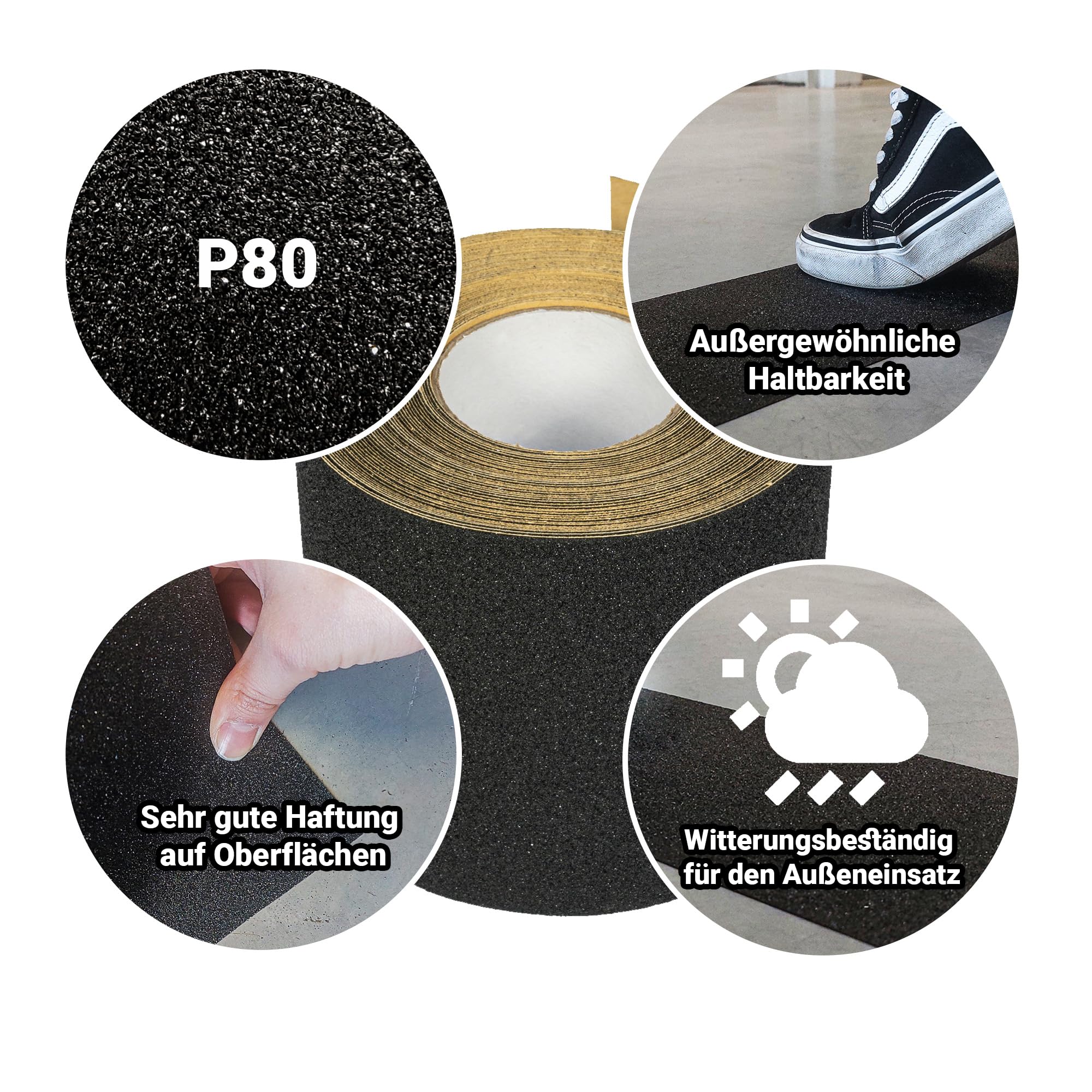 Nastro antiscivolo, autoadesivo per scale, nastro antiscivolo, ad alta forza adesiva per interni ed esterni, impermeabile, per pavimento interno ed esterno (nero, 15 cm x 18 m)