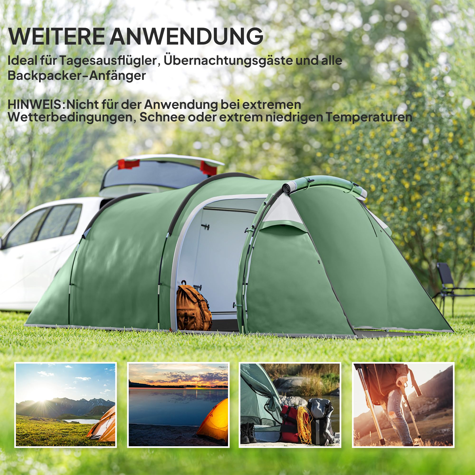 Outsunny Tienda de campaña para 2-3 Personas Estable Tienda de Familia Impermeable con Ventana de la Puerta Lateral Bolsa de Embalaje, Tienda de campaña con 2000mm Columna de Agua túnel Tienda de