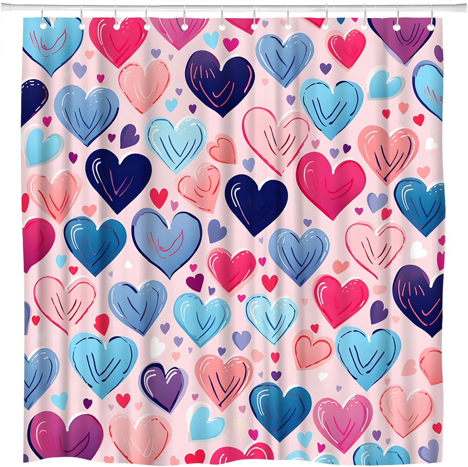 Valentine's Day Shower Curtain Red Blue Pink Heart Sweet
