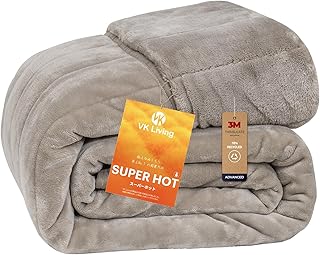 VK Living シンサレート毛布 厚手 シングル 冬用 【SUPER HOT】 フランネル 2枚合わせ 3Mシンサレート中綿 断熱素材 超極細繊維 LockHeat速暖発熱繊維 襟付き 掛け毛布 四層構造 保温 軽量 24時間持続制菌消臭 洗える 毛抜けない 静電気防止 140×200cm グレージュ