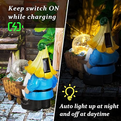 Miniatura 3 de Grovind Gnomos de jardín para decoración al aire libre, gnomos solares, estatuas de jardín, decoración de gnomo de jardín que sostiene orbe mágico