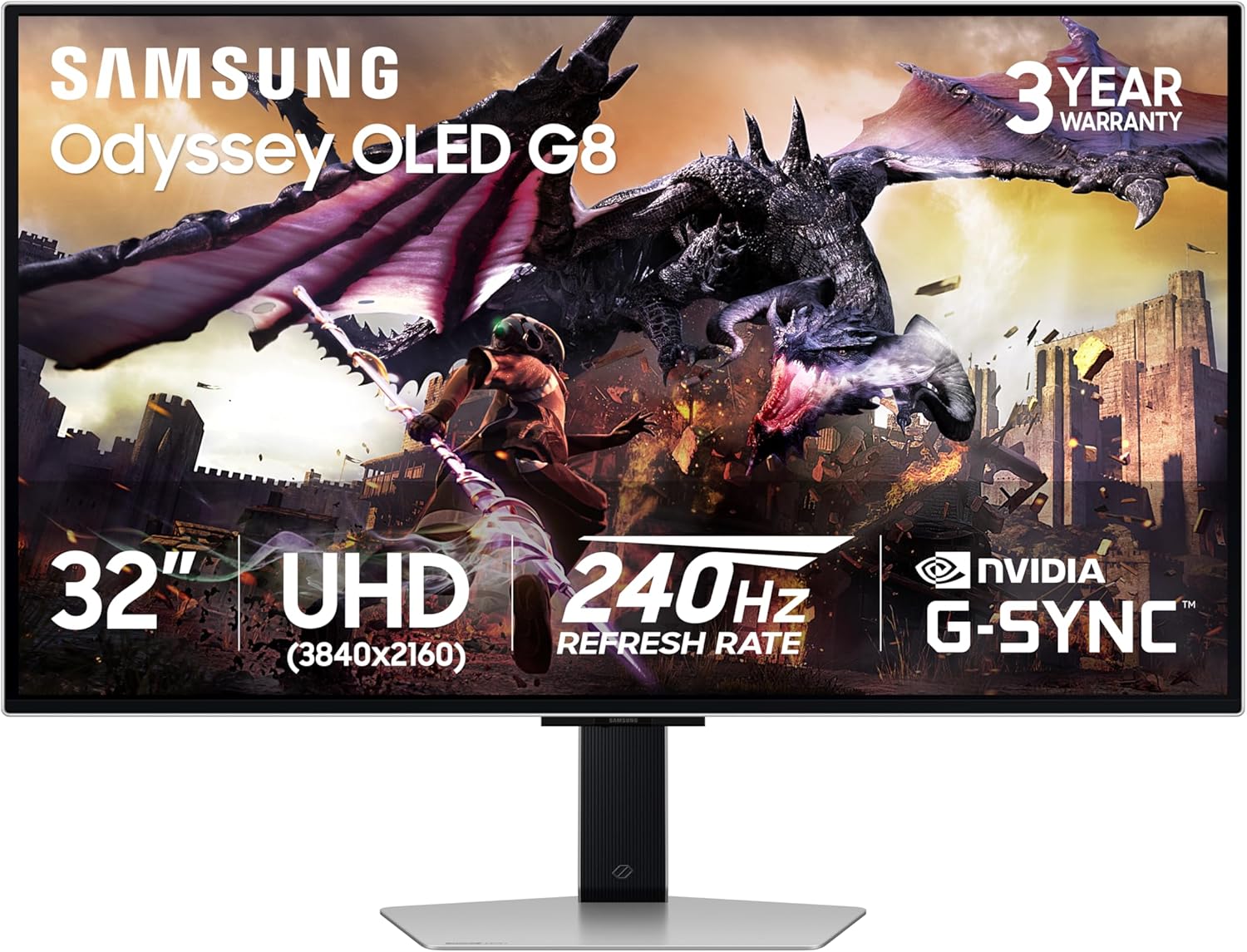 SAMSUNG 32-Inch Odyssey QD-OLED G8 (G80SD) Sequence 4K UHD Sensible Gaming Monitor, 240Hz 0.03ms, G-Sync Appropriate, Glare-Free Show, Gaming Hub, Glossy Metallic Design, LS32DG800SNXZA, 2024, 3 Yr Guarantee