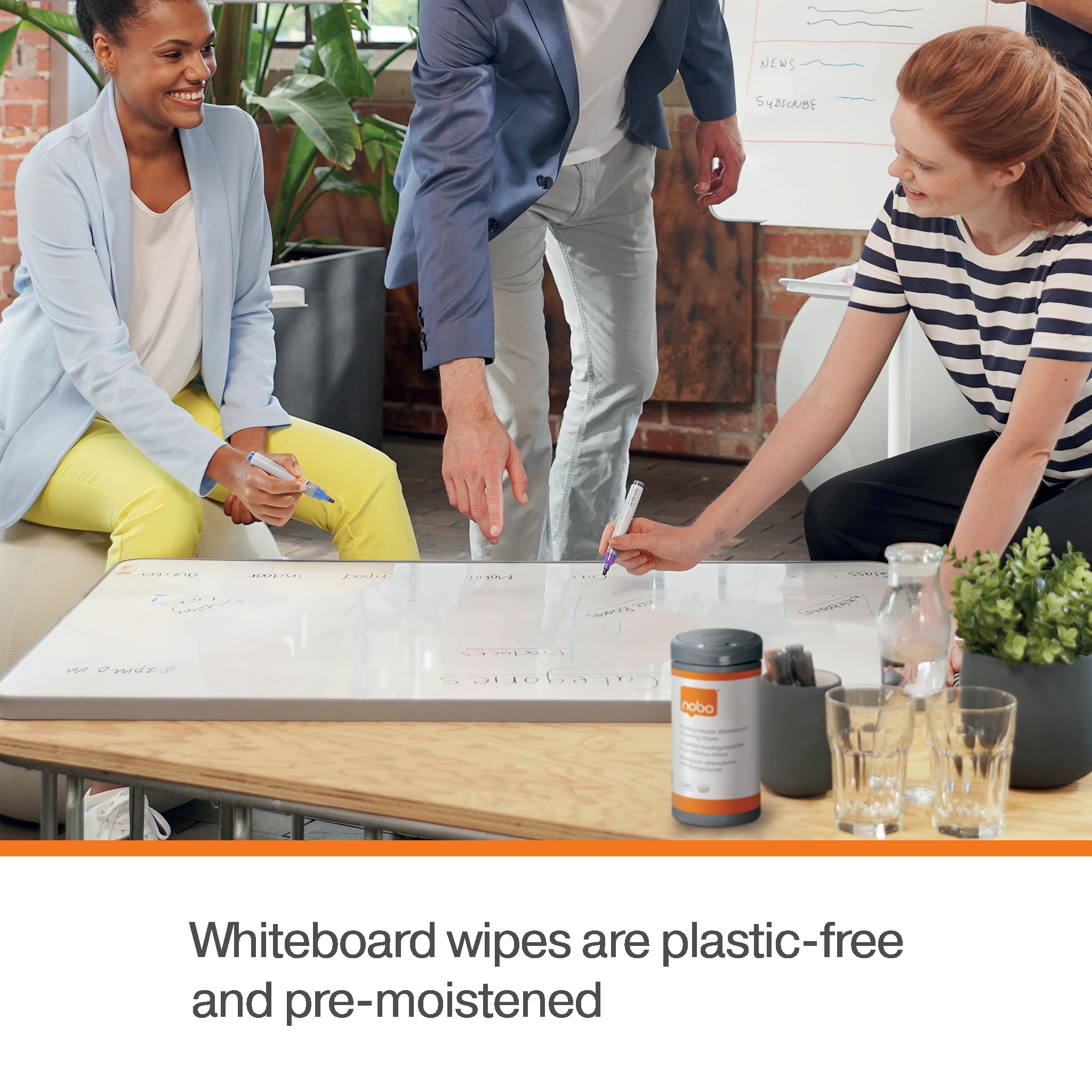 Nobo Plastic-Free Whiteboard Cleaning Wipes, Pack of 100 - Image 2
