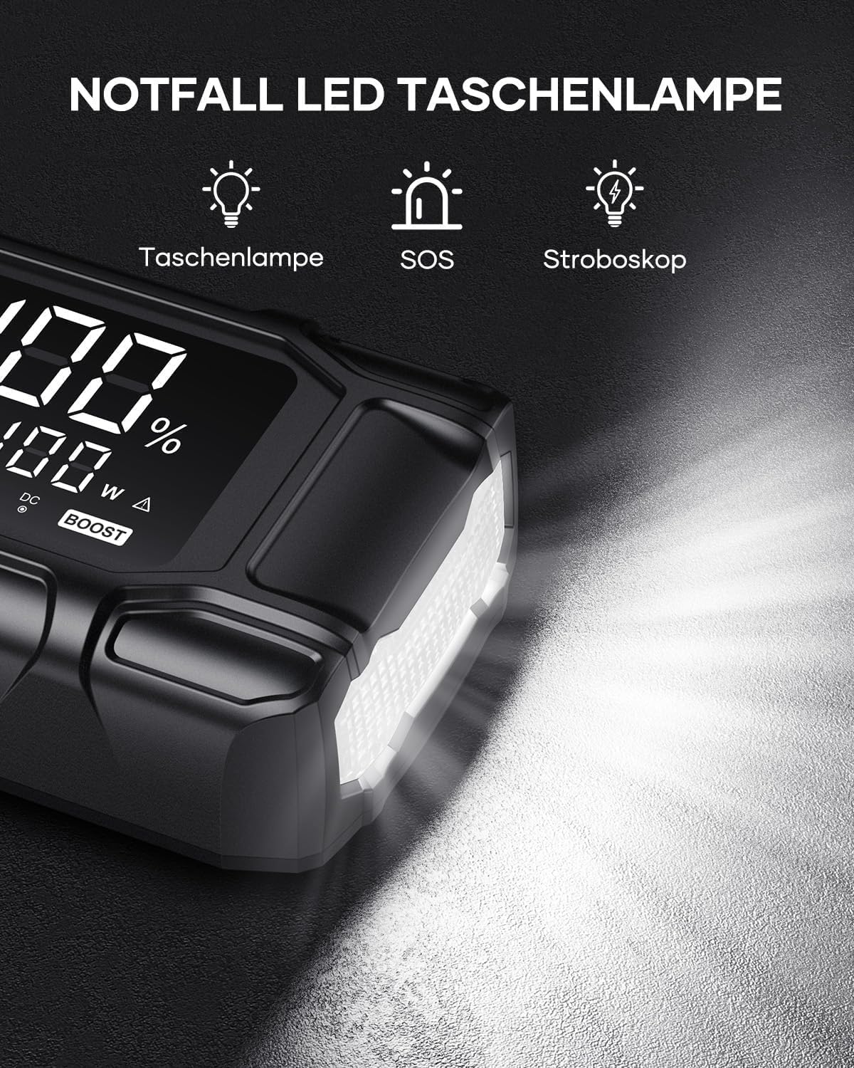 FLYLINKTECH 8000A Auto Starthilfe Powerbank für Pkw für 12V Fahrzeuge | 26800mAh/99.16Wh Starter Powerbank, PD65W USB-C In/Out Schnellladung, 15V/10A DC Ausgang, 3-Modi LED-Licht, LCD-Display
