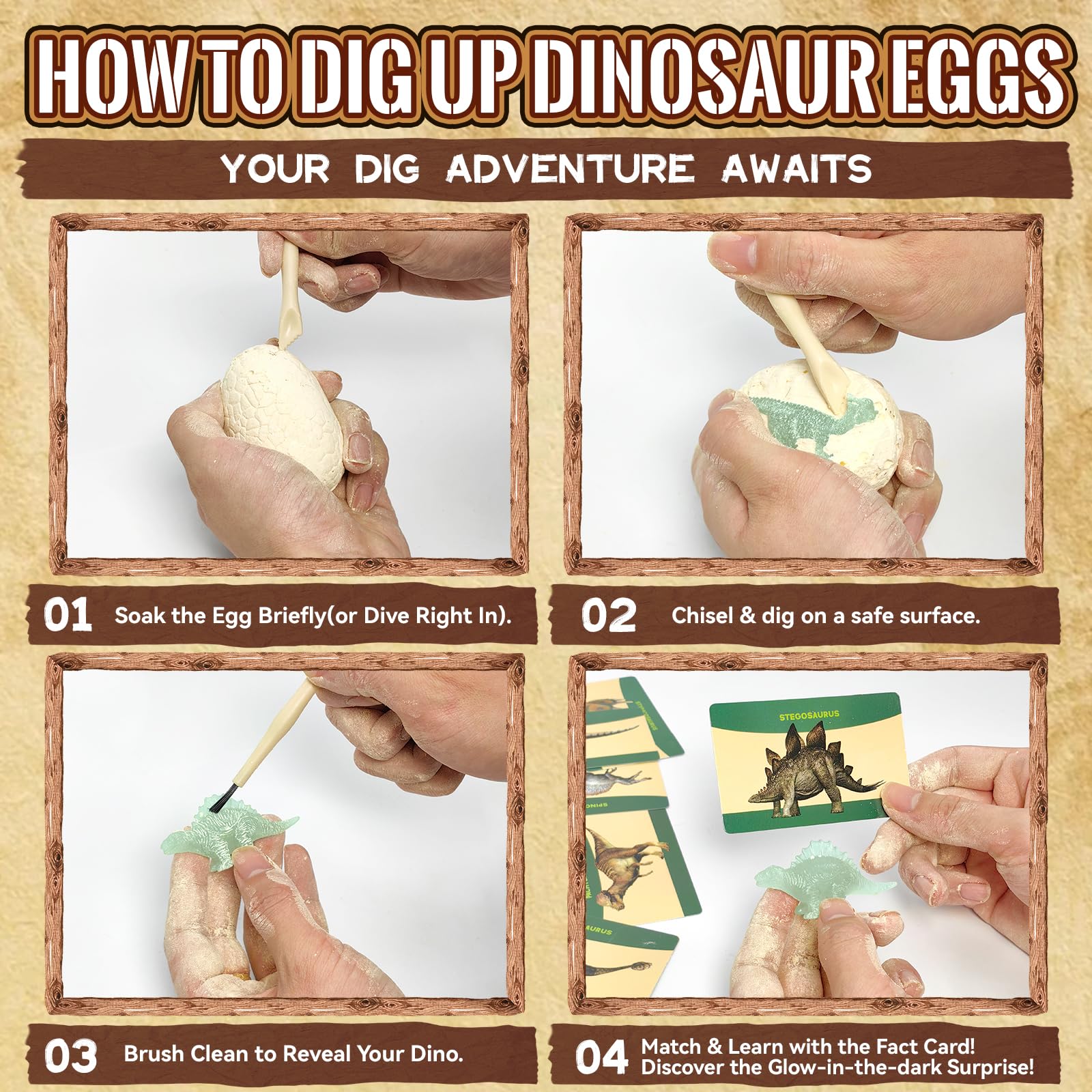 Dinosaur Egg Excavation Dig Kit for Kids - 12Pack Easter Basket Stuffers, Glow in The Dark Dino Easter Eggs, Dinosaur Toys Easter Gift for 3 4 5 6 7 8 Year Old - 5
