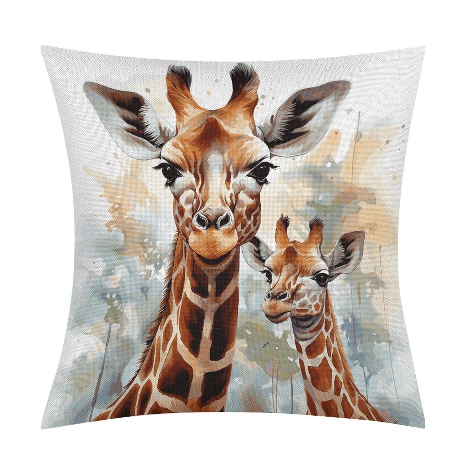 FekiLoot Watercolor Deer Giraffe Throw Pillow Cover Soft Square Cushion Case Farmhouse Cushion Cover Decorative Pillow Cover Modern Pillowcase for Sofa Living Room Bed Home Decor 18x18 Inch