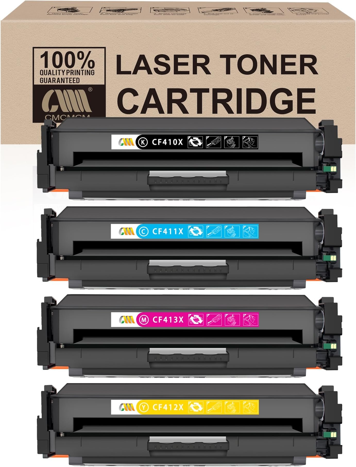CMCMCM Compatible Toner Cartridge for HP CF410A CF410X CF411X CF412X CF413X Work For HP Color LaserJet Pro M452dn M452nw MFP M477fdw M477fnw M477fdn M377dw Printer(4-Pack,BCMY)