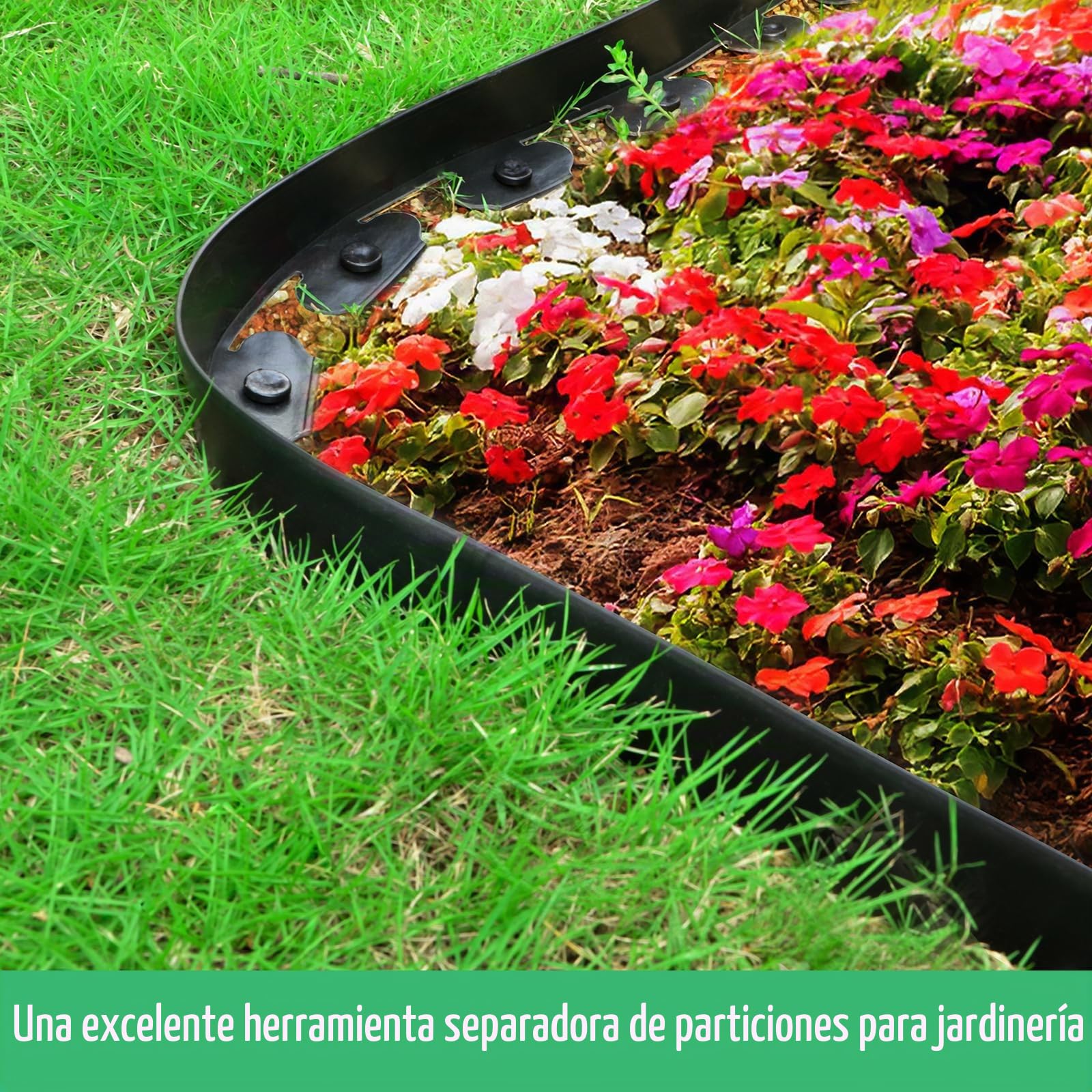 Omdekor Borde flexible de plástico para bordes de jardín, 15 m x 10 cm de altura, con 75 anclajes de tierra, borde de arriates, juego para listones de borde de jardín
