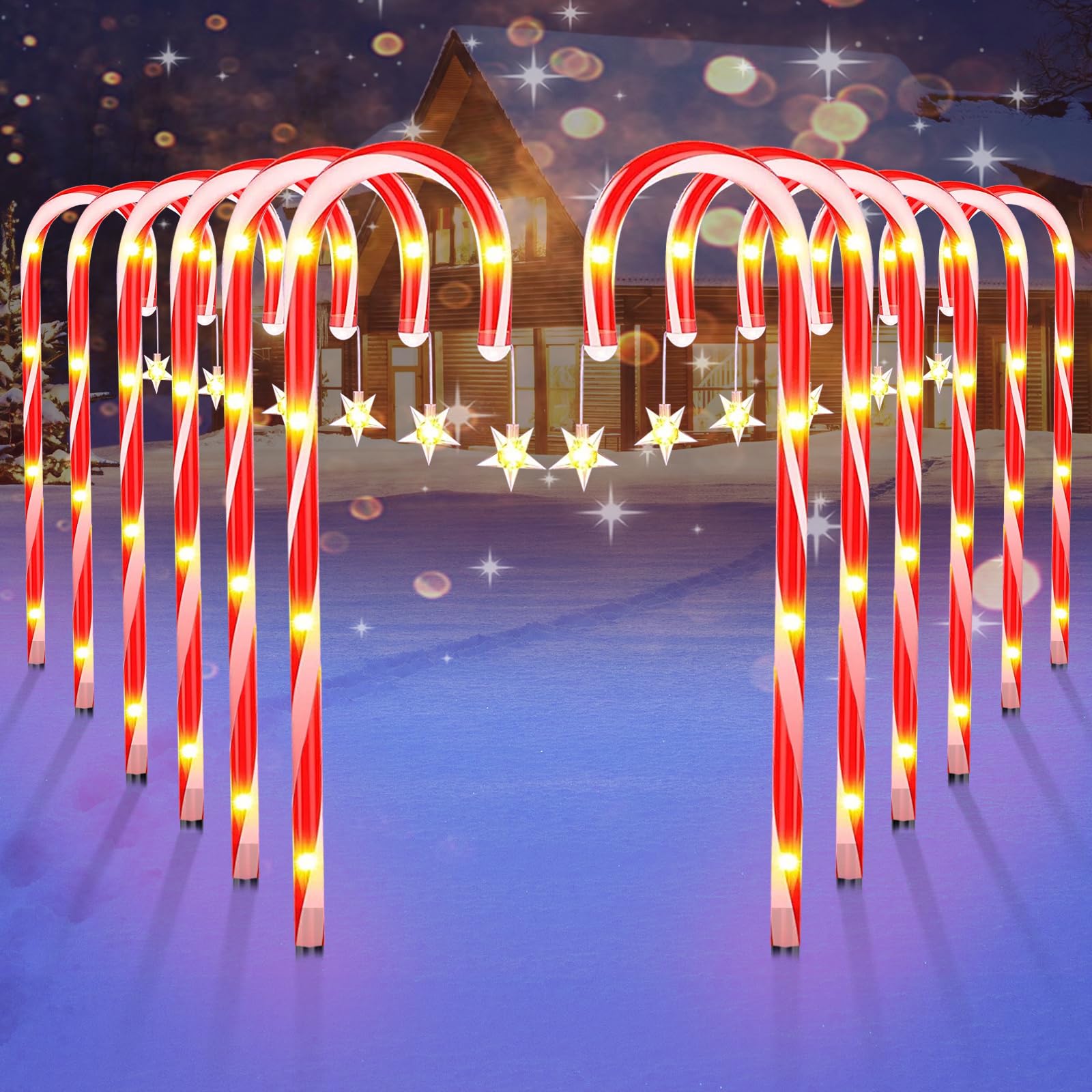12Pack Upgraded Solar Christmas Candy Cane Lights, Brighter 72LED Solar Christmas Pathway Lights Outdoor Waterproof with 8 Modes, Christmas Outdoor Yard Decor for Garden Pathway Patio Lawn
