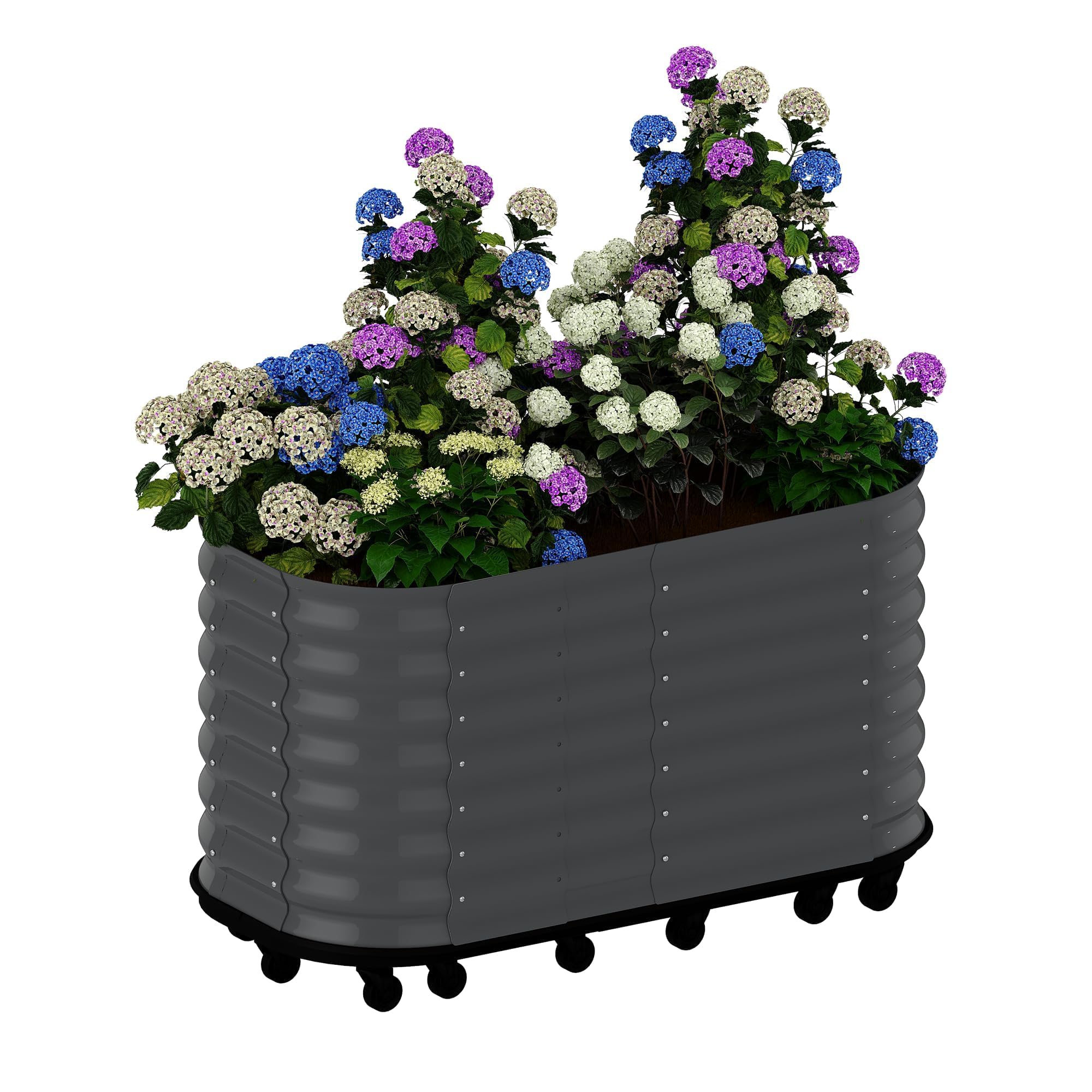 Aptliton Grey Galvanized Steel Raised Garden Bed With Wheels & Self-Watering System – Large Mobile Elevated Planter Box – Rust-Resistant, Ergonomic & Portable For Vegetables, Herbs, Flowers – 195X60x50cm