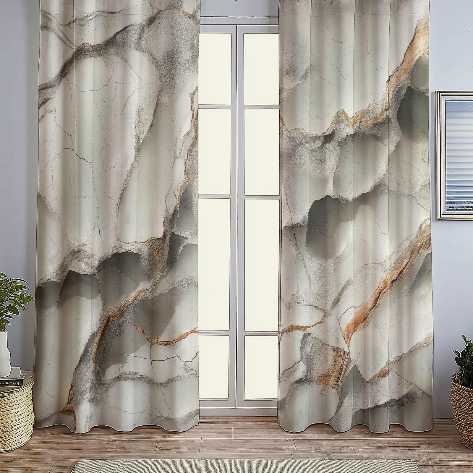 Isolant Anti-Froid Épais, Rideaux Thermiques 91.5L X 160H cm (2 Panneaux), Plis De Marbre Abstraits pour Chambre d'enfant, Gris Clair