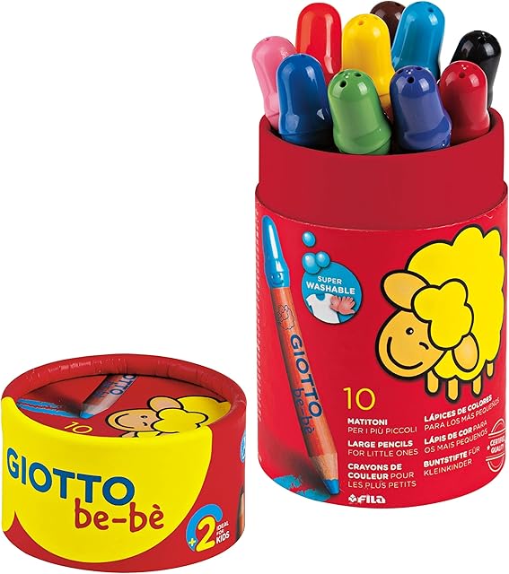 GIOTTO be-bè Large Colouring Pencils Set, 10 Assorted Colours, Super Washable, Suitable for Ages 2+, Ideal for Children