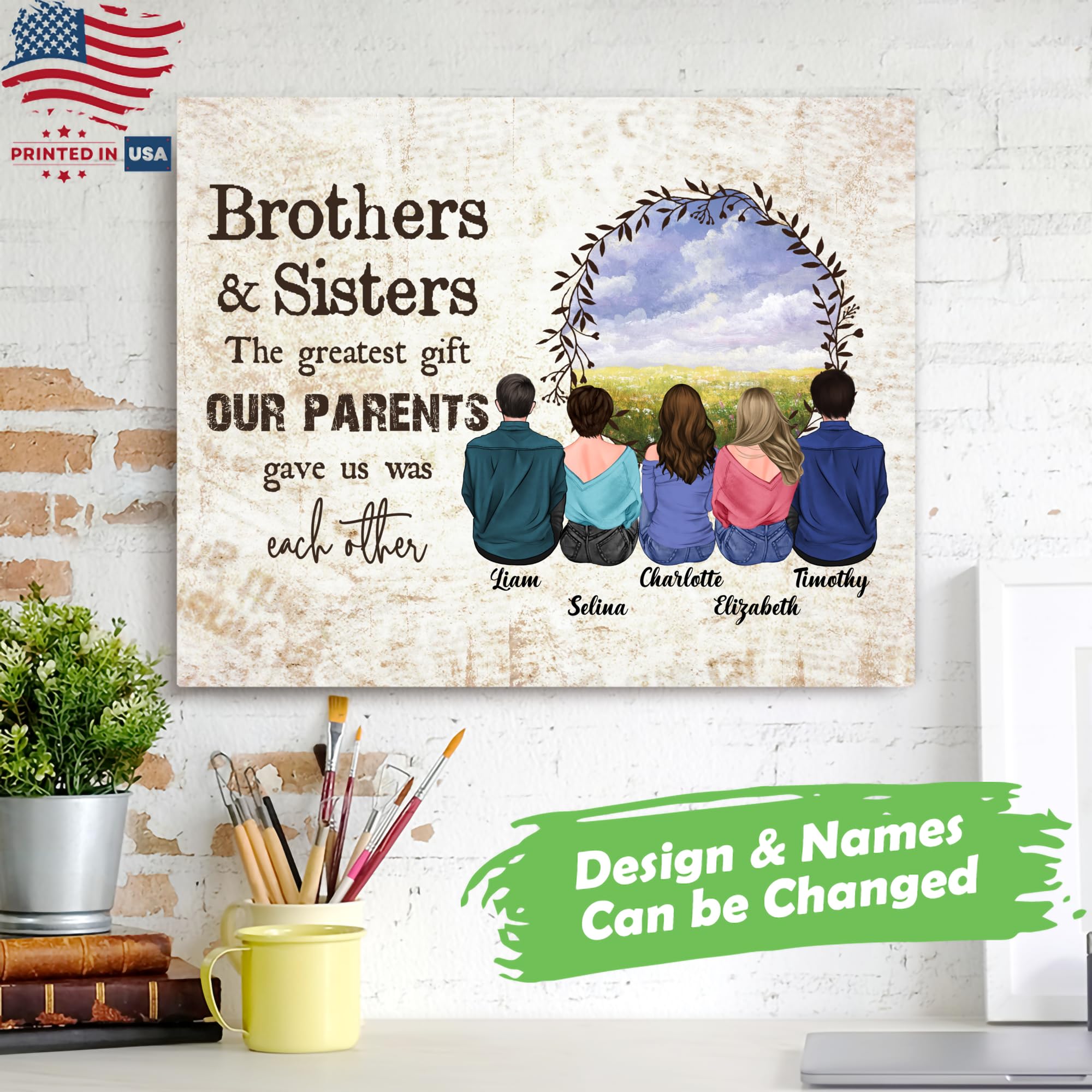 Brothers and Sisters 4枚組 Personalised Sisters and Brother Portrait Print: Custom Family