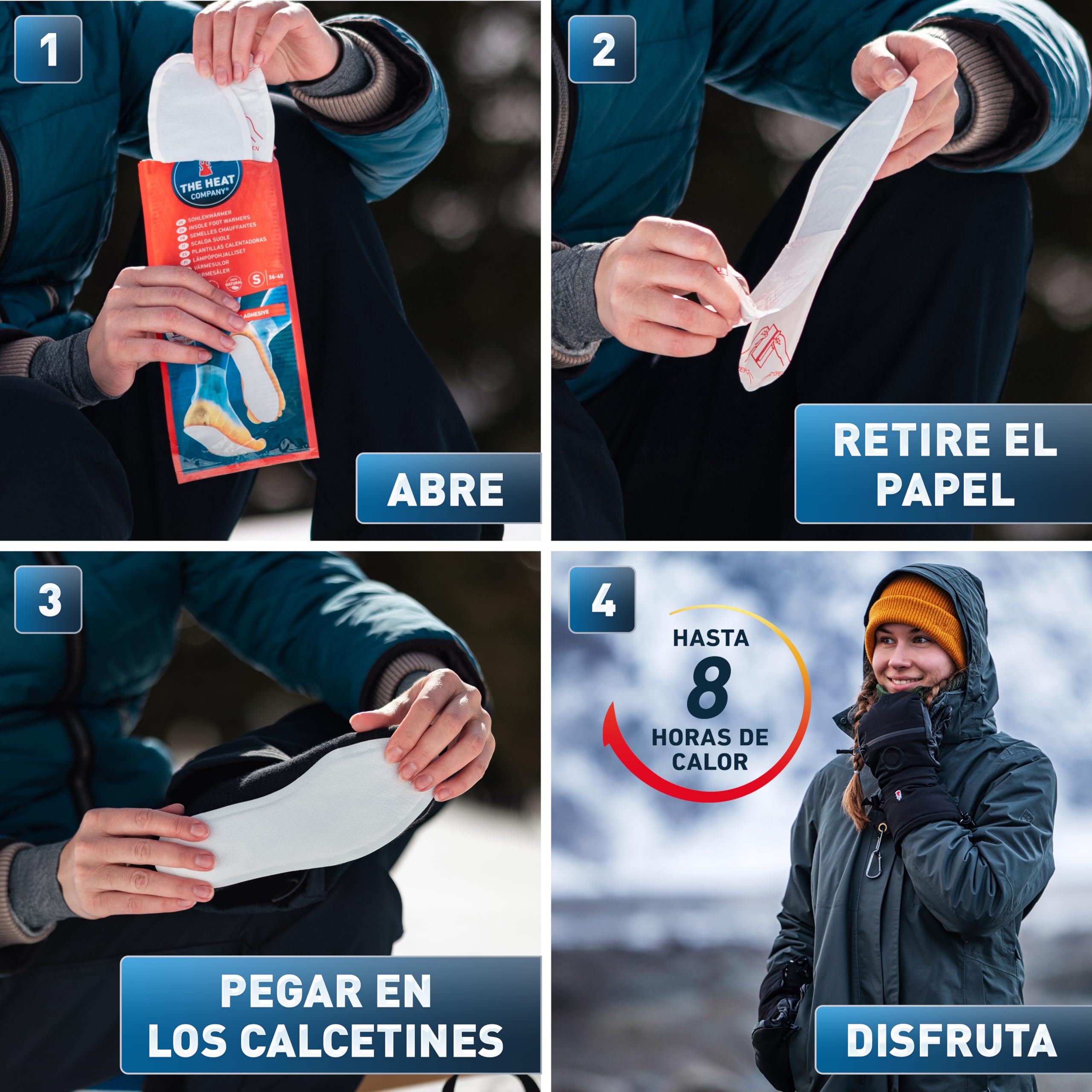 THE HEAT COMPANY Plantillas Calentadoras Adhesivas - 5 o 30 Pares - Extra CÁLIDO - Calentadores Pies - 8 Horas de pies Calientes - Calor instantáneo - Activado por Aire - Puro Natural - Small o Large