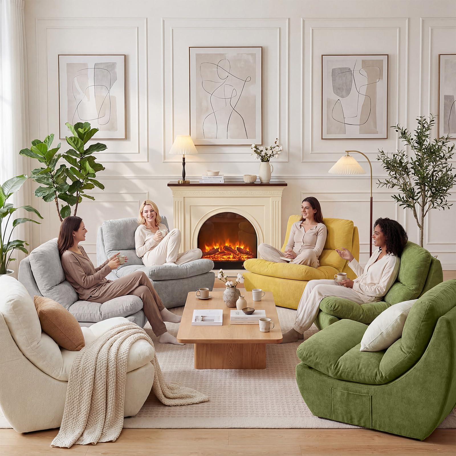 Poltrona Pouf con Cuscino in Memory Foam, Bean Bag per Adulti,Divano da letto Boneless,Sedia da Lettura e Relax per Camera da Letto e Soggiorno, Giallo