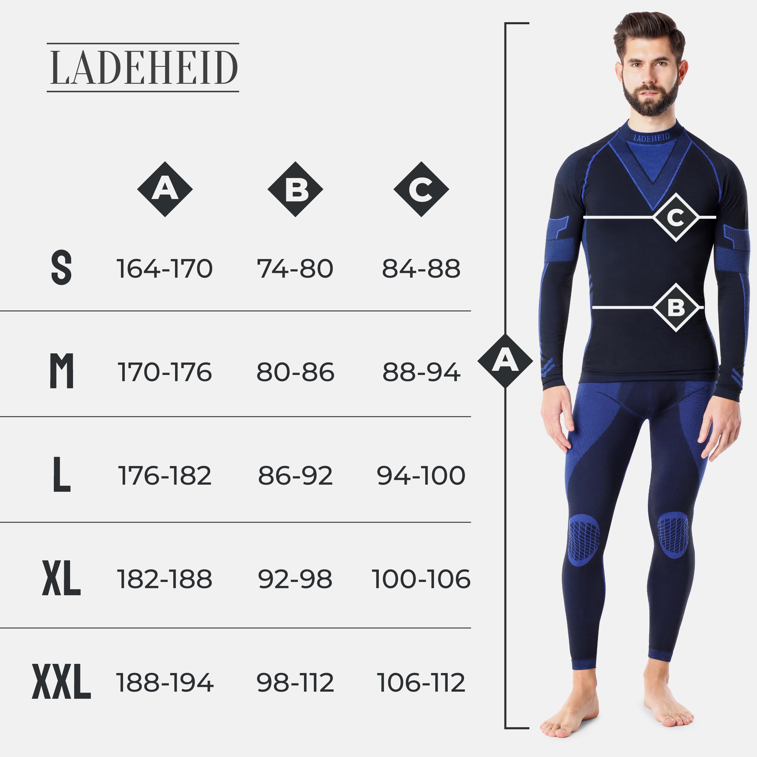 Ladeheid Conjunto Térmico Hombre – Ropa Interior Térmica con Camiseta Manga Larga y Pantalón Termico Hombre Running – Transpirable, Secado Rápido, para Deporte y Frio LAGI003