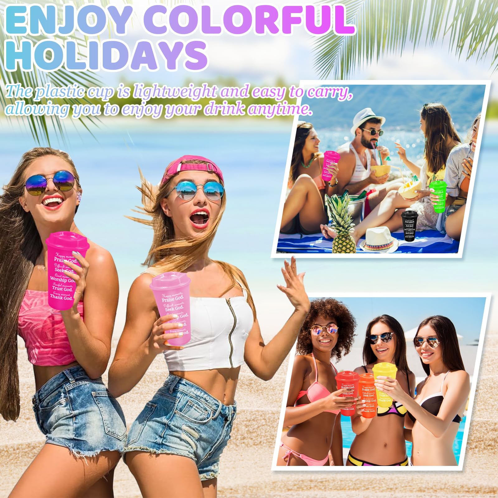 Malloom Lot de 28 tasses à café chrétiennes en plastique avec couvercles, 473,6 g, verset de la Bible, réutilisables – Cadeaux inspirants chrétiens pour femme, amie, collègue, anniversaire, Noël