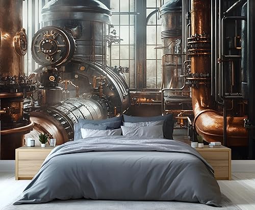 Miniatura 3 de Papel pintado Steampunk, murales de metal retro, murales de póster de la era industrial 3D, papel tapiz para sala de estar y dormitorio, mural de