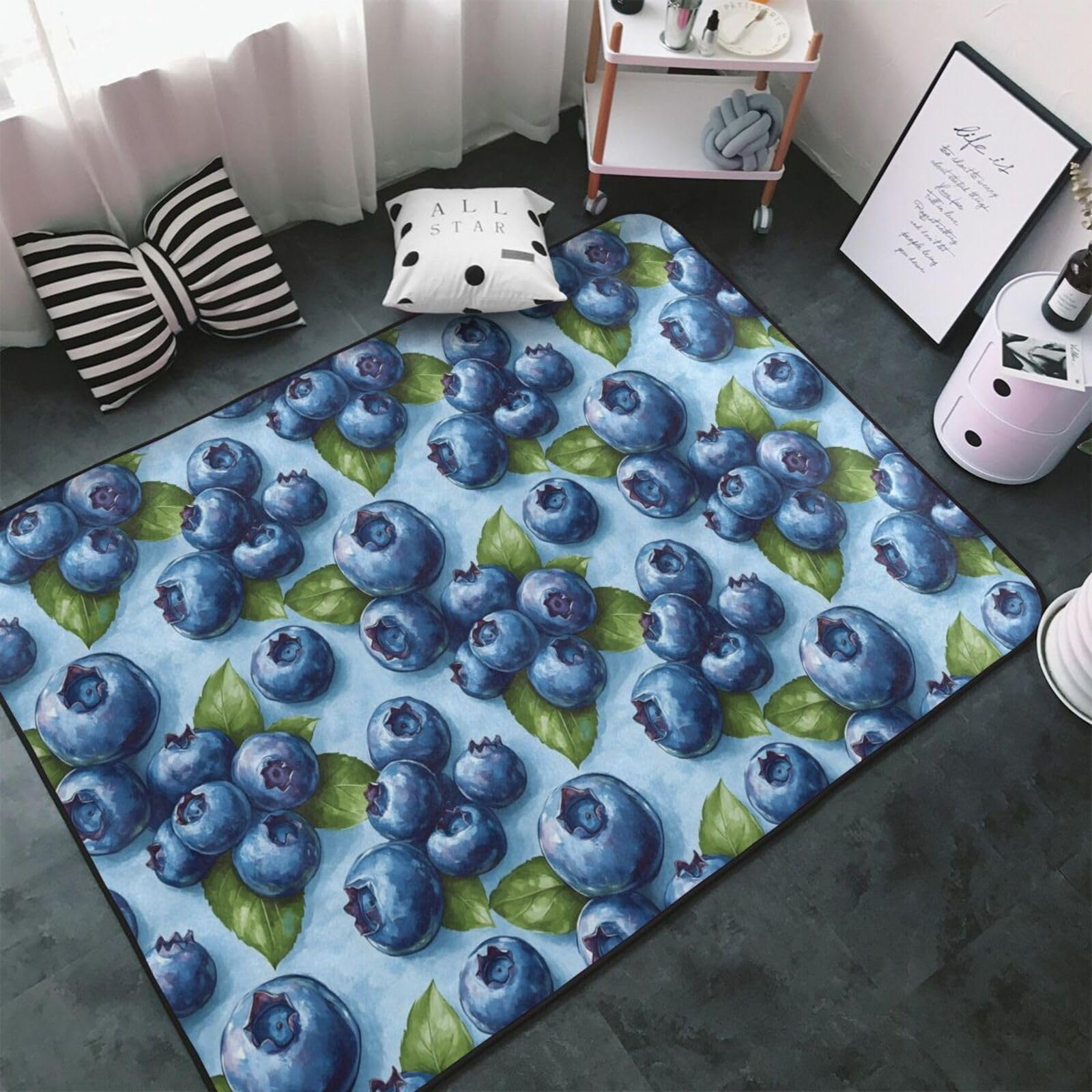 Tapis antidérapant lavable bleu pour sécuriser et décorer le salon