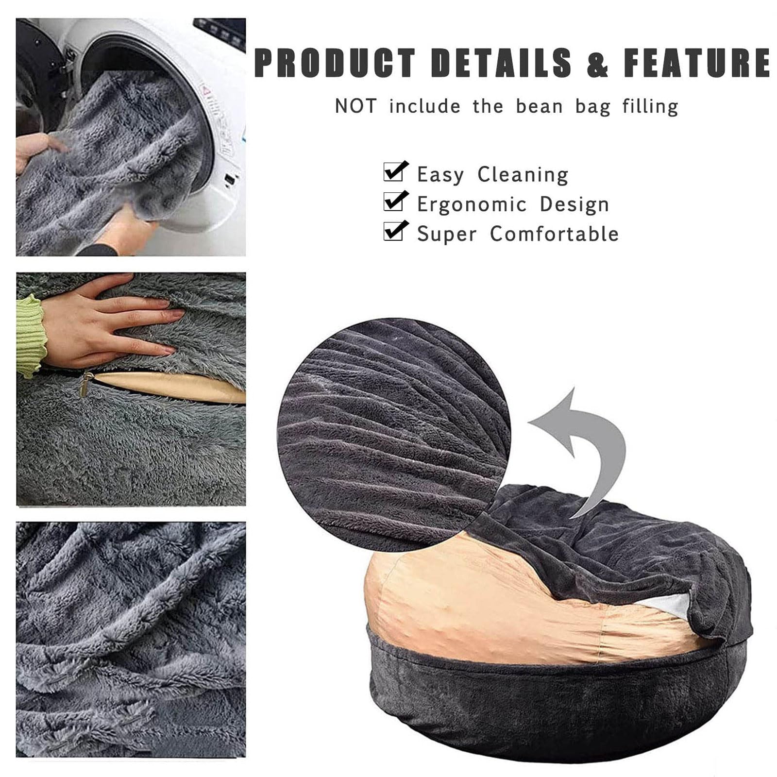 Sedie A Sacco for Adulti (Senza Riempitivo) 5/6/7ft Pouf in Pelliccia Soffice Copridivano Poltrona a Sacco Divano Pouf Relax Lounge Futon Puff