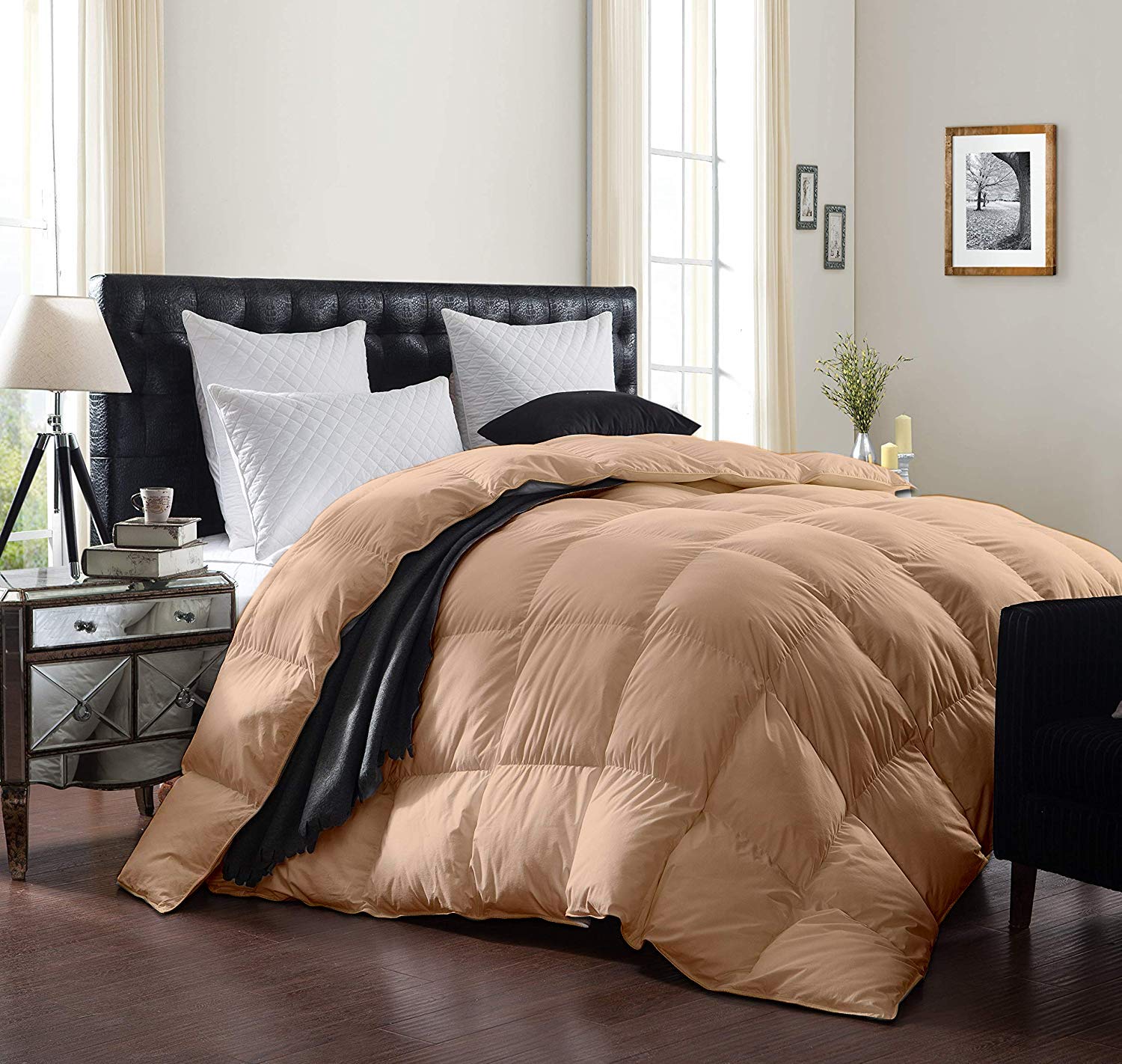 Blush Goose Down Comforter- Twin Size 66 x 88 Inches 1-Piece All-Season Duvet Insert, 500 GSM With Square Pattern & Corner Tabs 100% Egyptian Cotton- - Duvet Incert Blush Solid