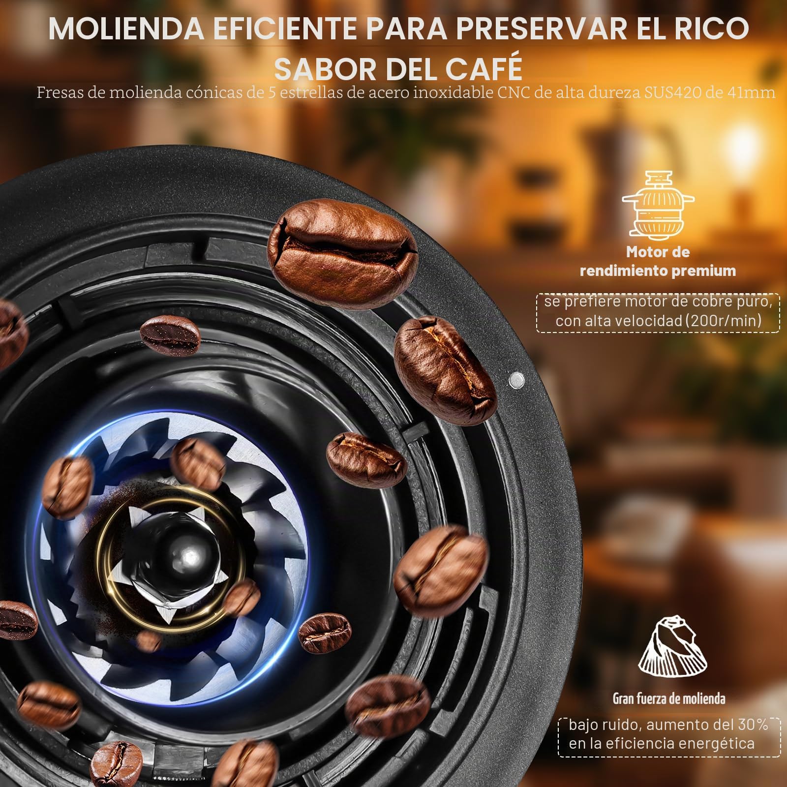 Molinillo de café, recargable, inalámbrico, de acero inoxidable, cónico, con soplador de aire, 60 ajustes de molienda, antiestático, compacto y silencioso para el hogar, oficina, camping, color negro