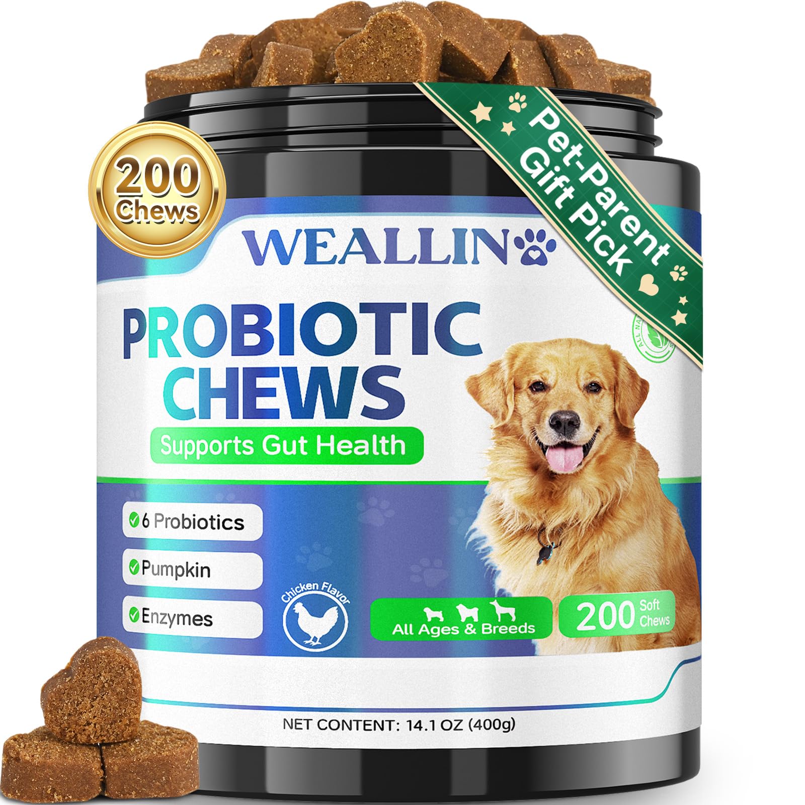 200 PCS Probiotics for Dogs - Dog Probiotic Chews for Gut Health, Digestive Support & Itchy Skin Relief Pet Diarrhea Gas Treatment - Probiotics, Digestive Enzymes, Prebiotics, Pumpkin