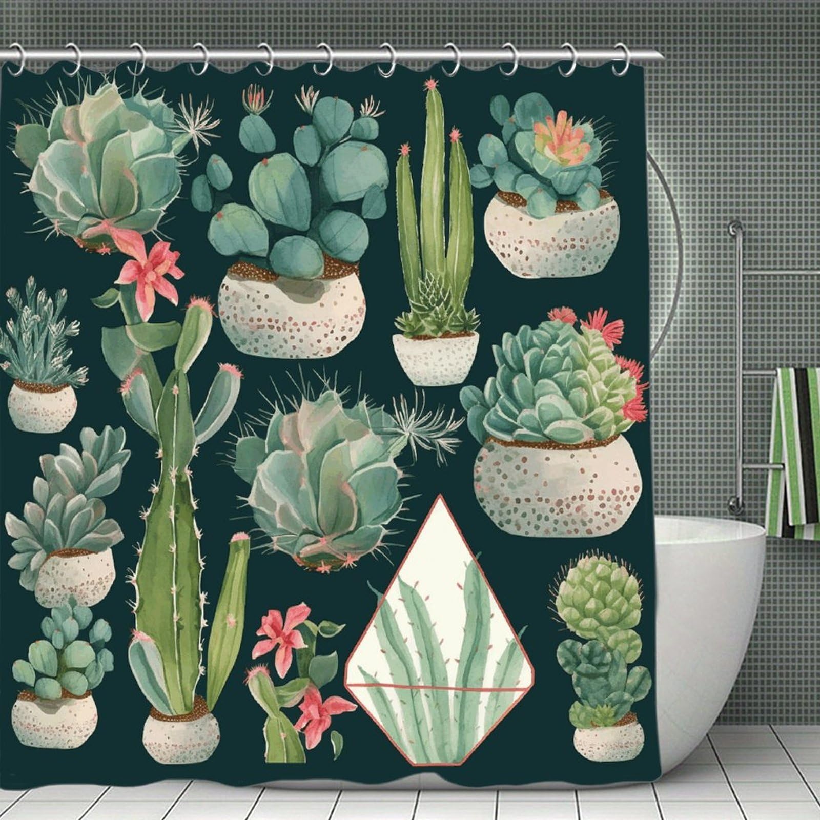 VstaDank Succulent Plants and Cactus Bath Curtain Elegant Heavy Duty Shower Curtains 70x70 in Rustic Farmhouse Cloth Shower Curtains Neutral Modern Bath Curtain for Bathroom