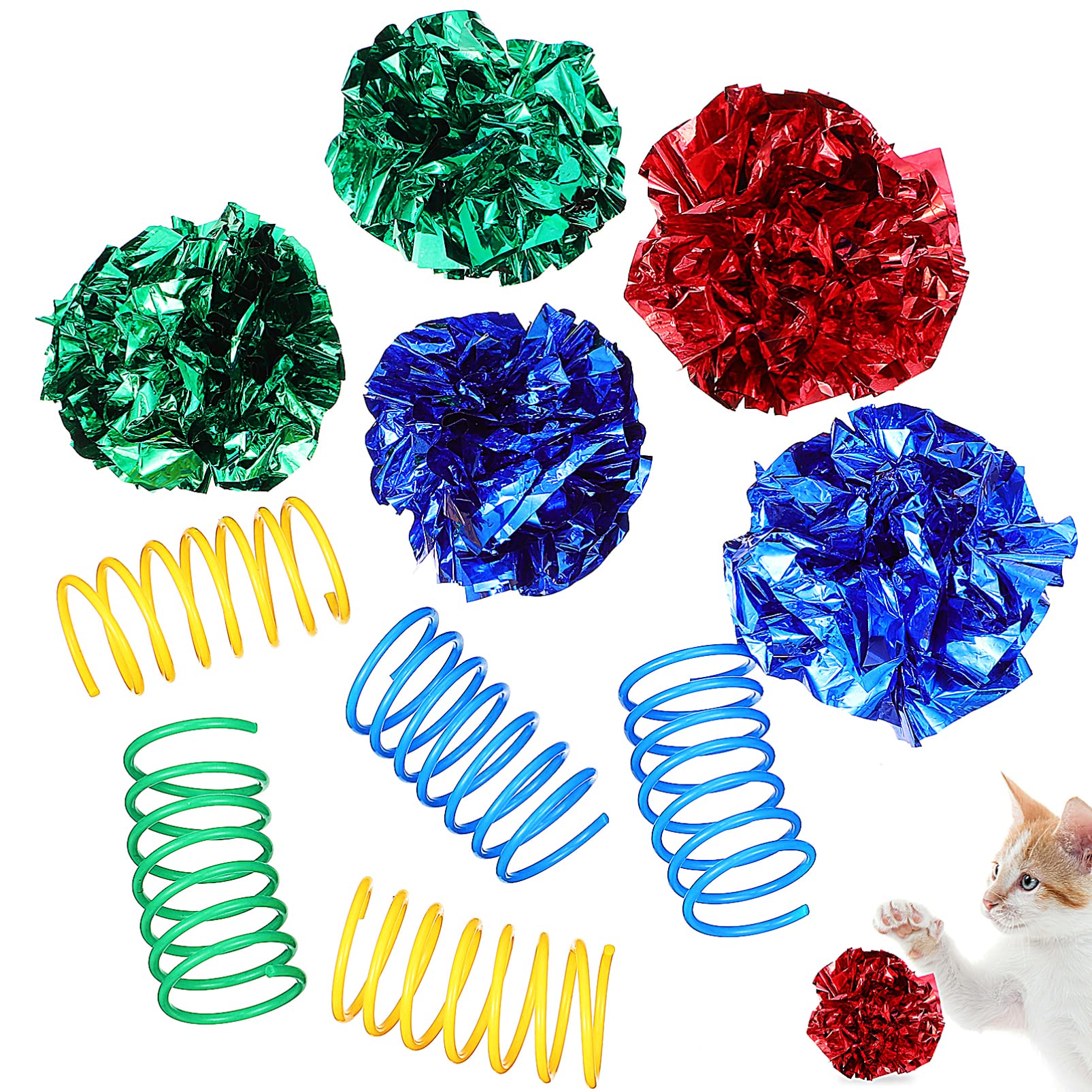 Ipetboom Cat Spring Toy Crinkle Balls Set, 5pcs Cat Crinkle Balls 5 Pcs Cat Toys Interactive Cat Balls Random Color