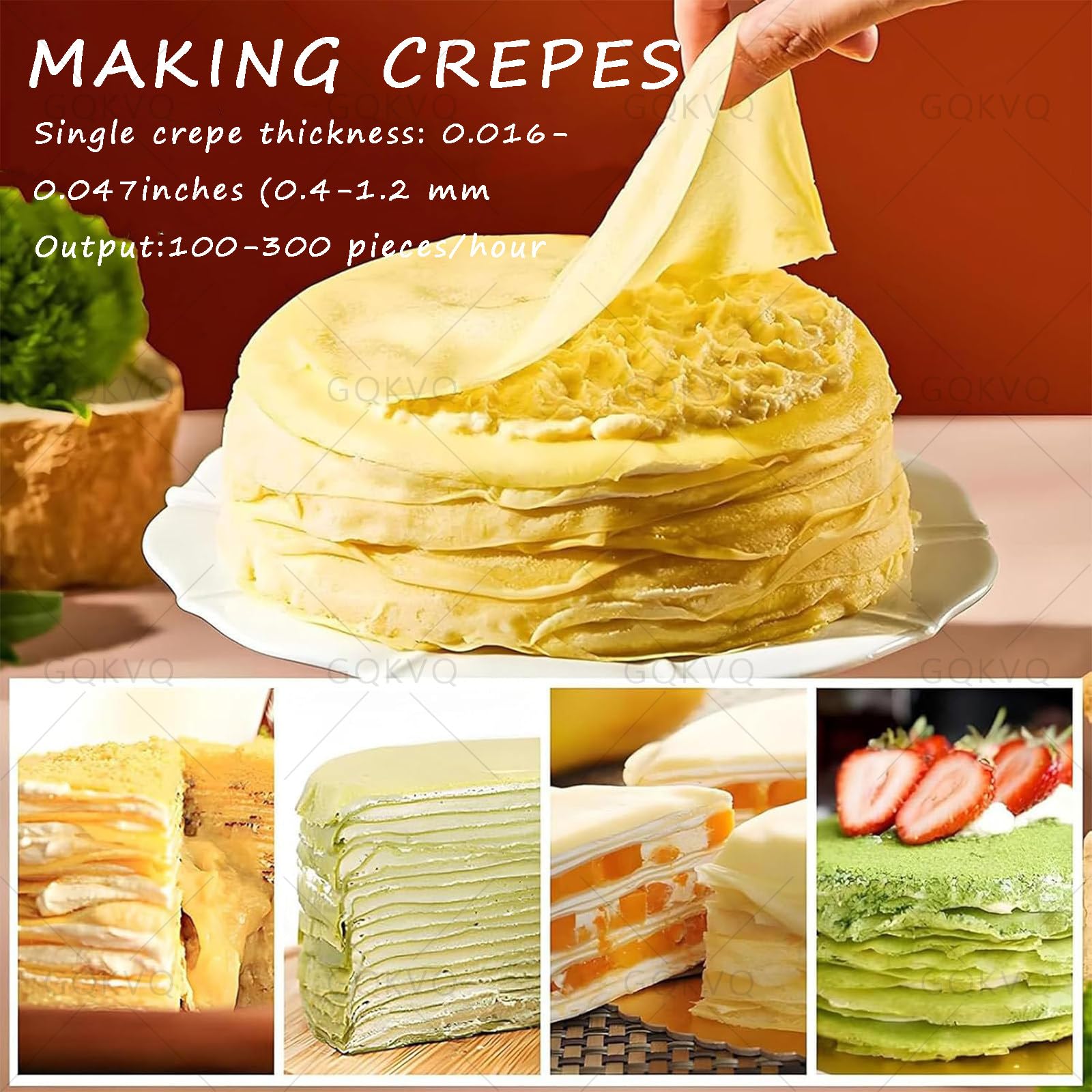 Macchina Automatica per la Preparazione di croste di Torte,Macchina per crêpe elettrica da 2400 W,Temperatura Regolabile da 150 a 200 °C,per Torte Mille crêpe da 6/8 Pollici 6inch