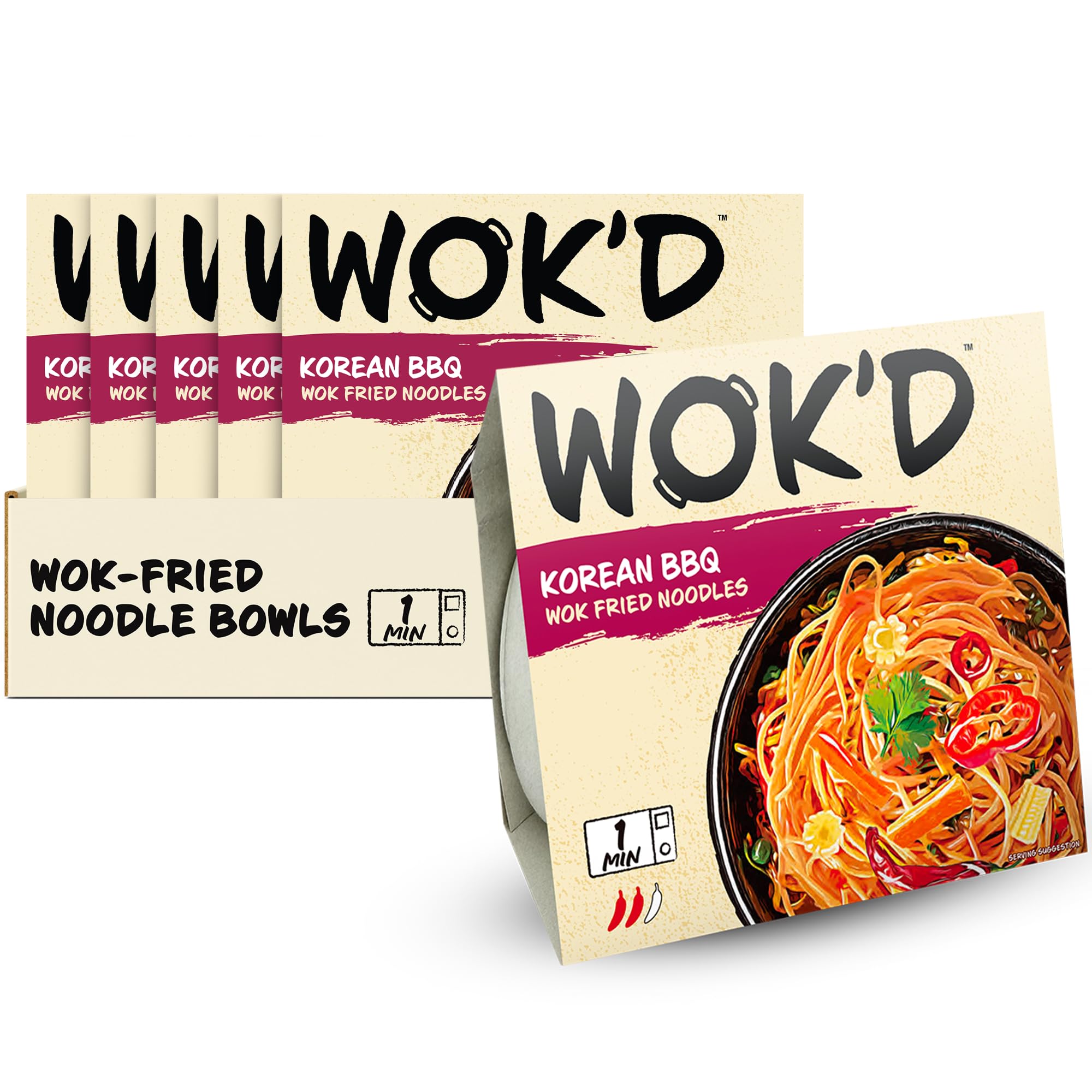 Wok'd Korean Barbecue Wok Fried Microwave Instant Noodles, 6 x 200g Pots